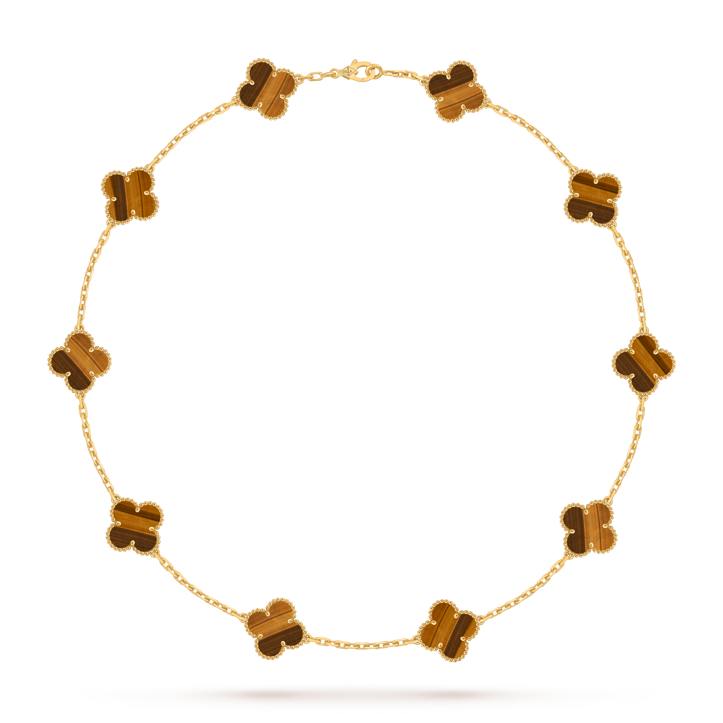 Vintage Alhambra项链，10图案, 18K黄金, 虎眼石:  10颗, Front, Jewelry Necklace_梵克雅宝_Van Cleef & Arpels