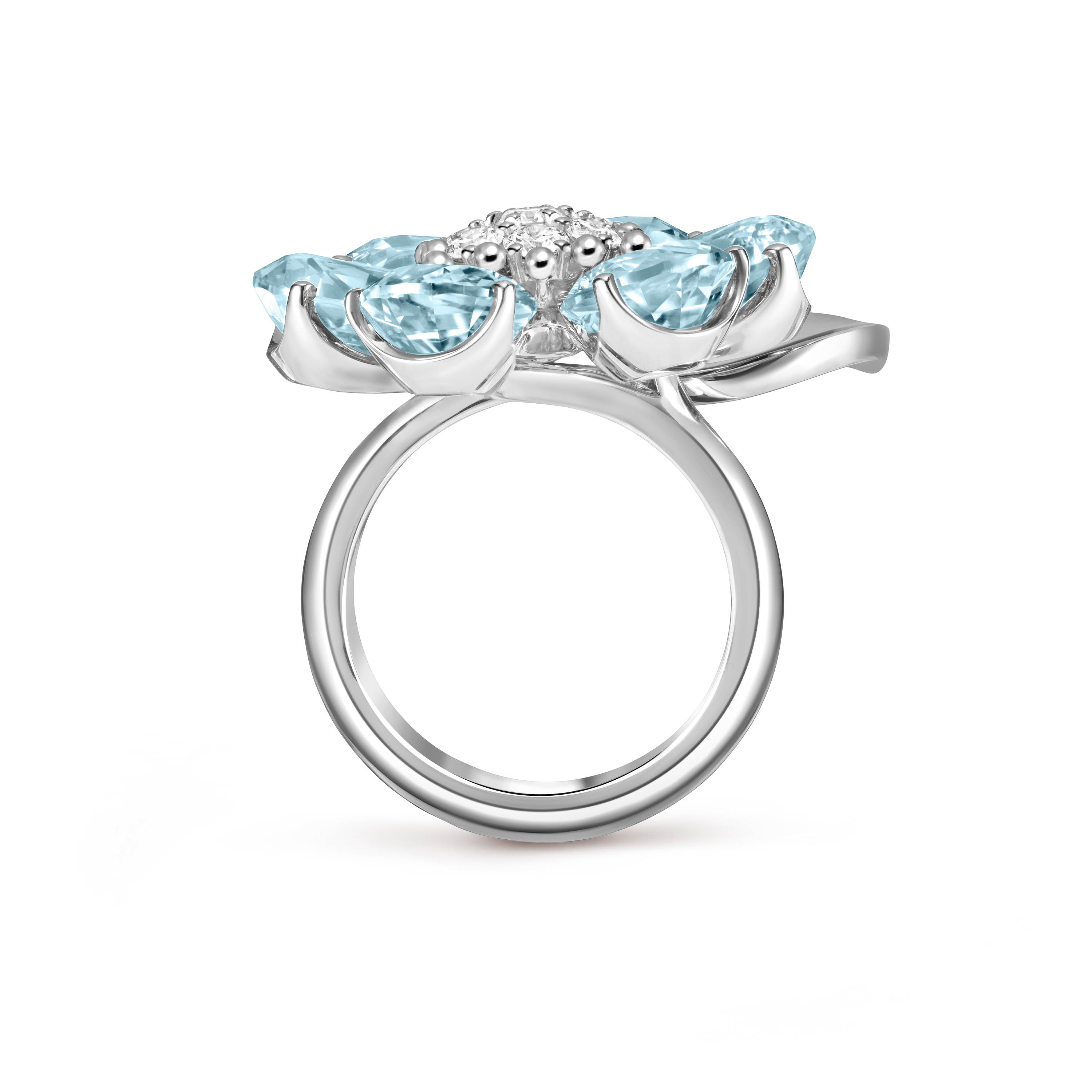 Fleurs d'Hawaï戒指, 18K白金, 海蓝宝石:  6颗,  8.64 克拉, 钻石:  7颗,  0.54 克拉, Front, Jewelry Ring_梵克雅宝_Van Cleef & Arpels