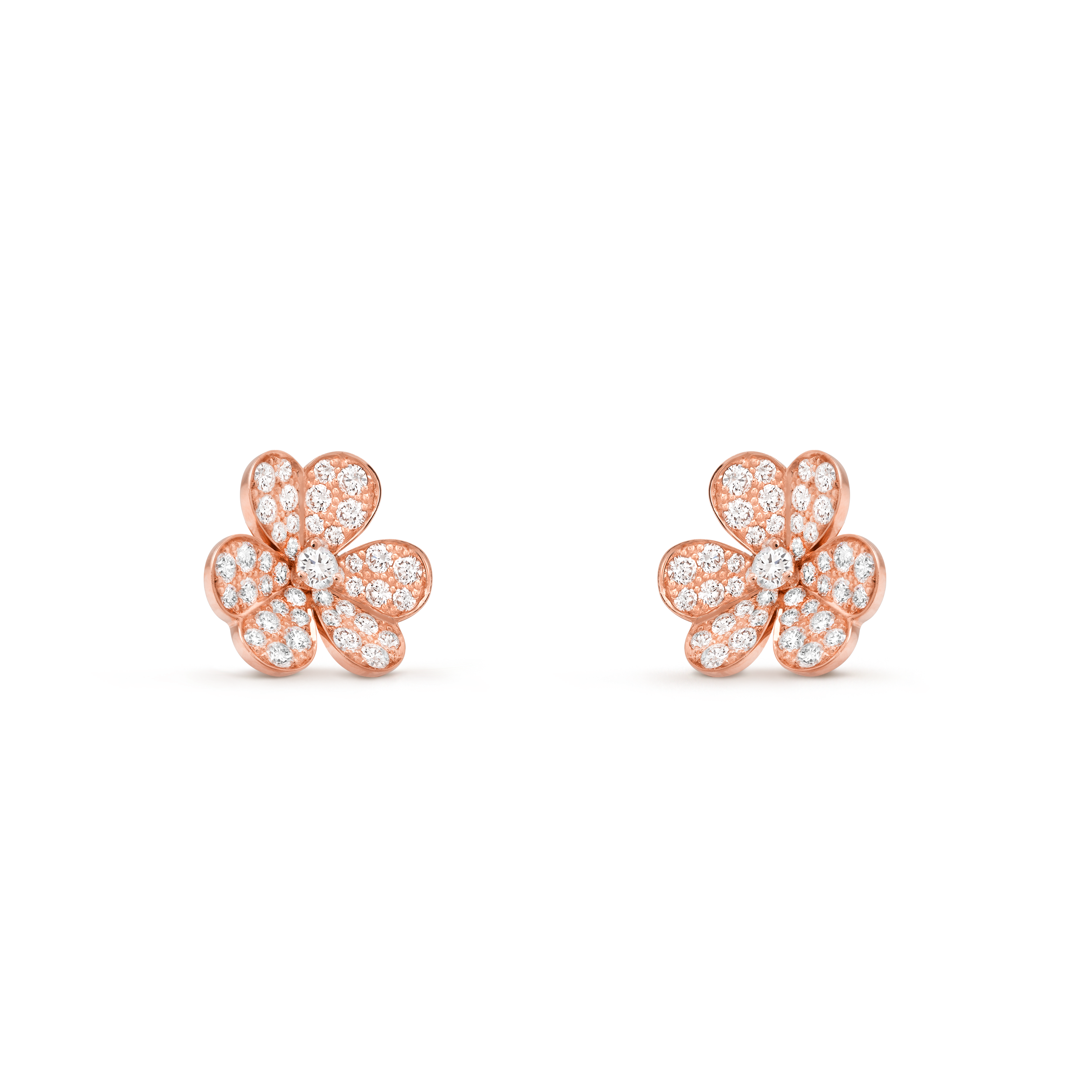Frivole earrings, small model, 18K rose gold, Diamond:  86 stones,  1.65 carats, Three Fourth, Jewelry Earrings - Van Cleef & Arpels