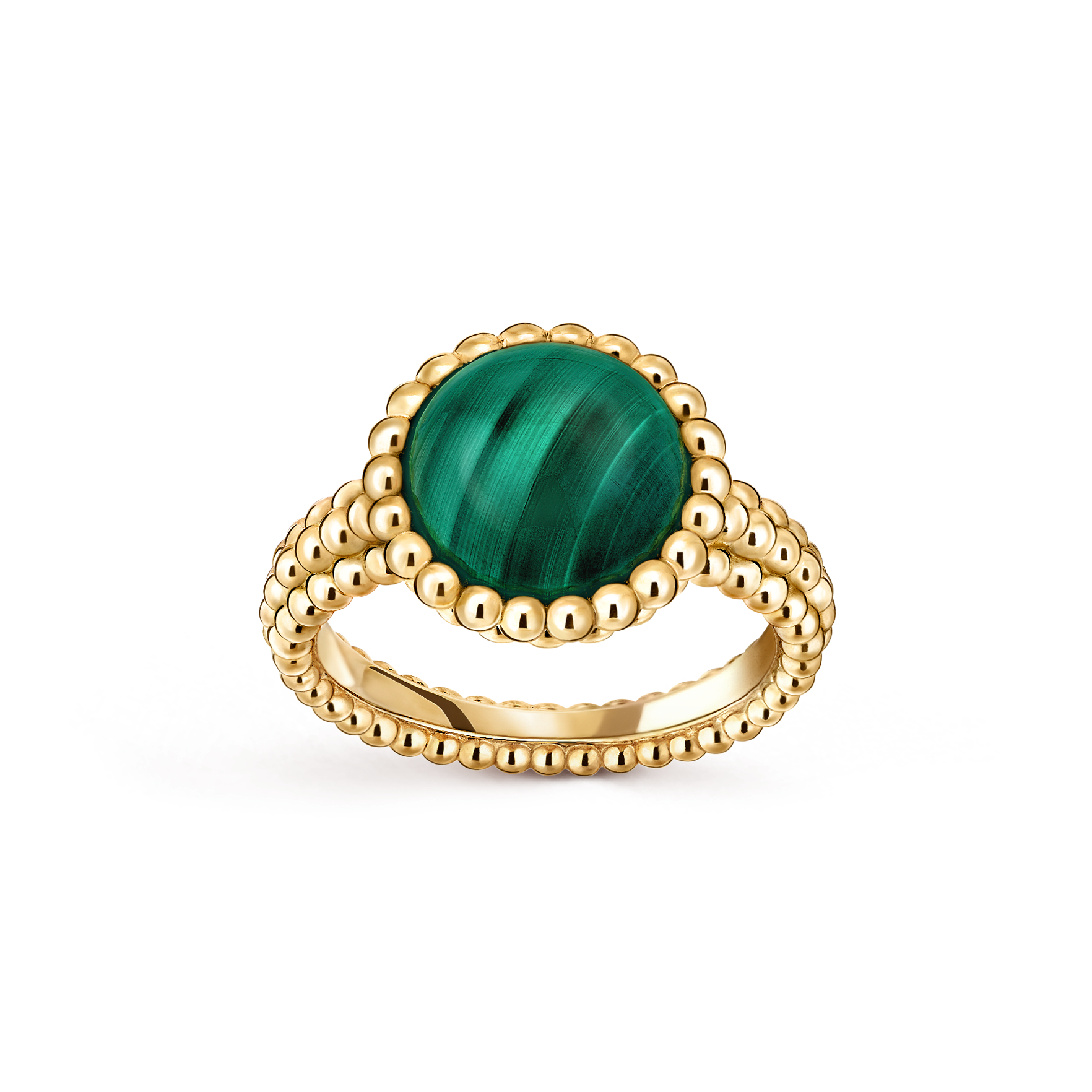 Perlée couleurs ring, 18K yellow gold, Malachite:  1 stone, Front, Jewelry Ring - Van Cleef & Arpels