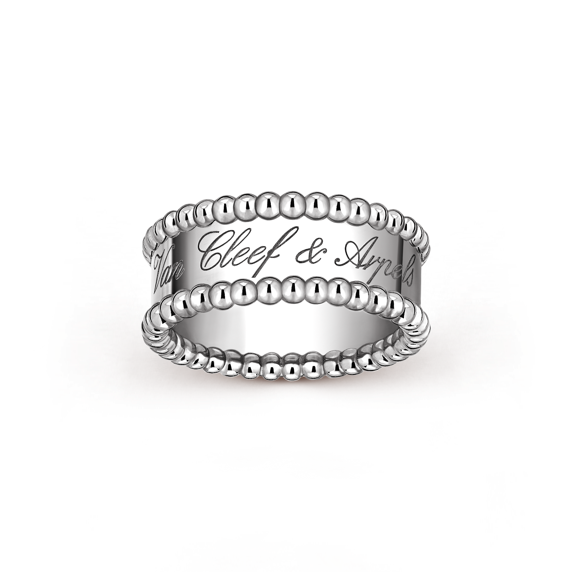 Perlée标志戒指, 18K白金, Front, Jewelry Ring_梵克雅宝_Van Cleef & Arpels