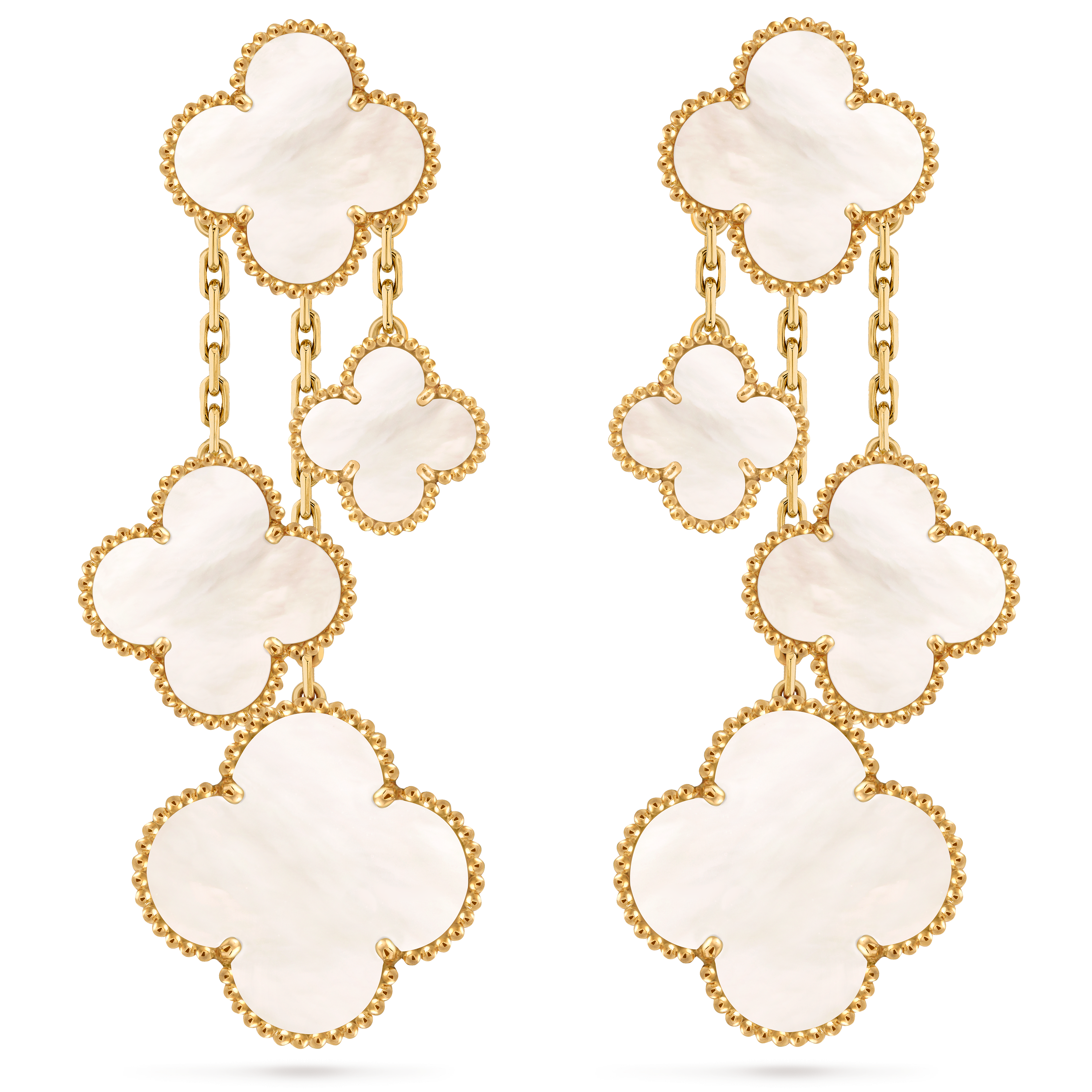 Magic Alhambra耳环，4图案, 18K黄金, 珍珠母贝:  8颗, Front, Jewelry Earrings_梵克雅宝_Van Cleef & Arpels