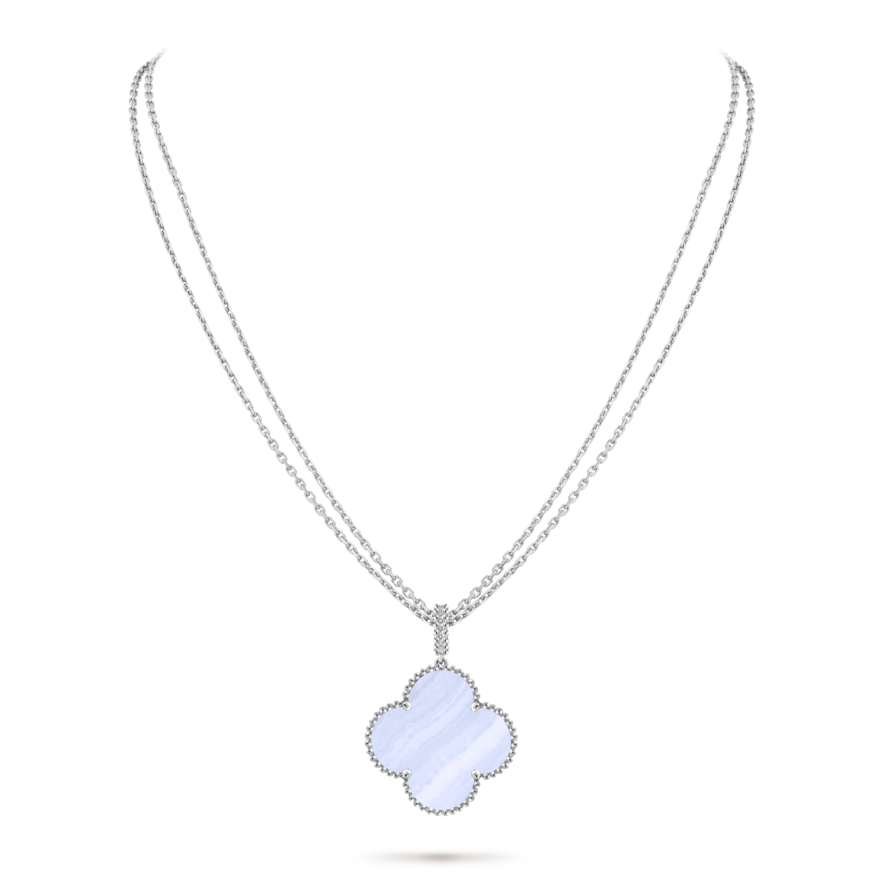 Magic Alhambra长项链，1枚主题图案, 18K白金, 玉髓:  1 宝石, Detail, Jewelry Long Necklace_梵克雅宝_Van Cleef & Arpels