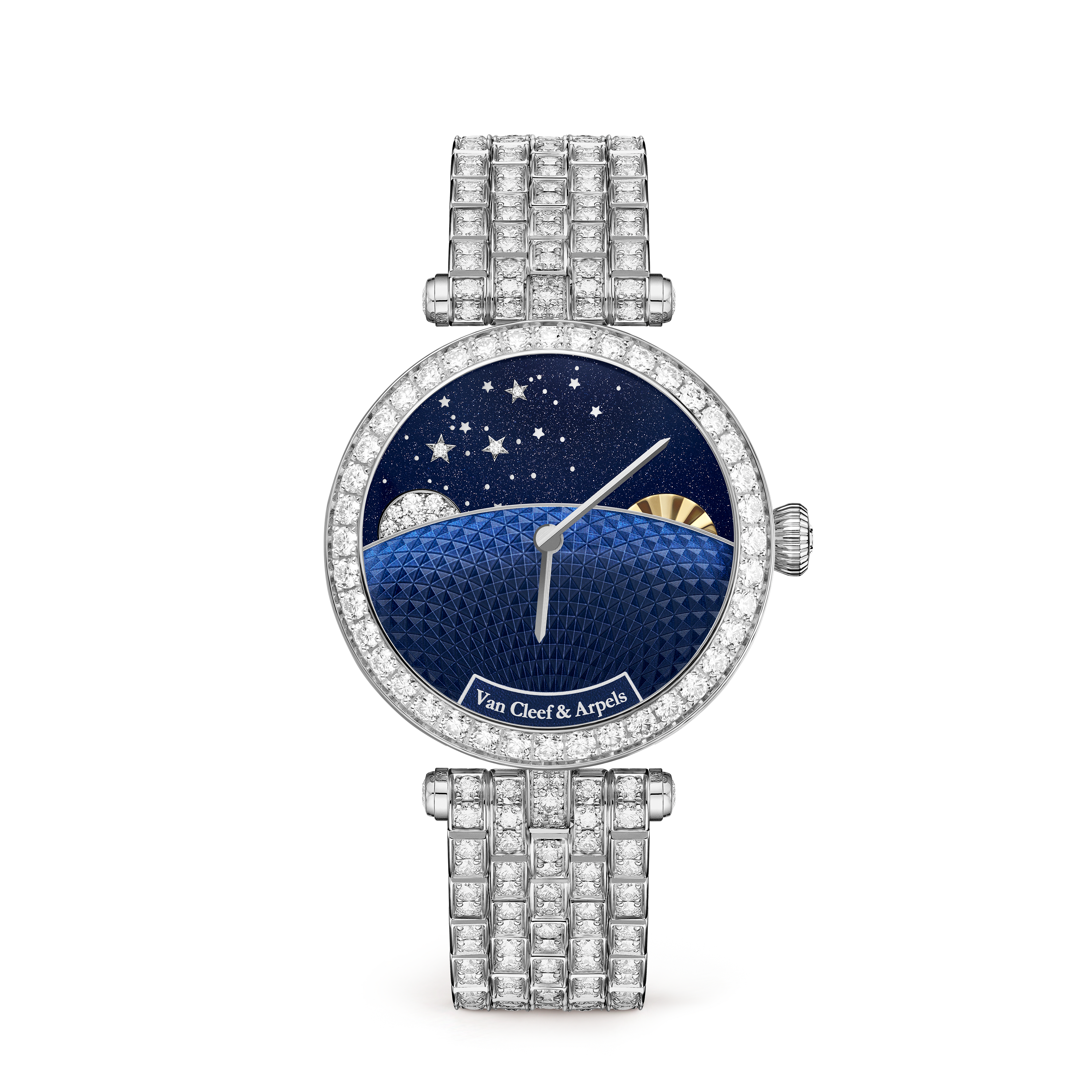 Lady Jour Nuit腕表, 18K白金, 珍珠母贝:  1 宝石, 砂金石:  1 宝石, 钻石:  622颗,  14.37 克拉, Front, Watch_梵克雅宝_Van Cleef & Arpels