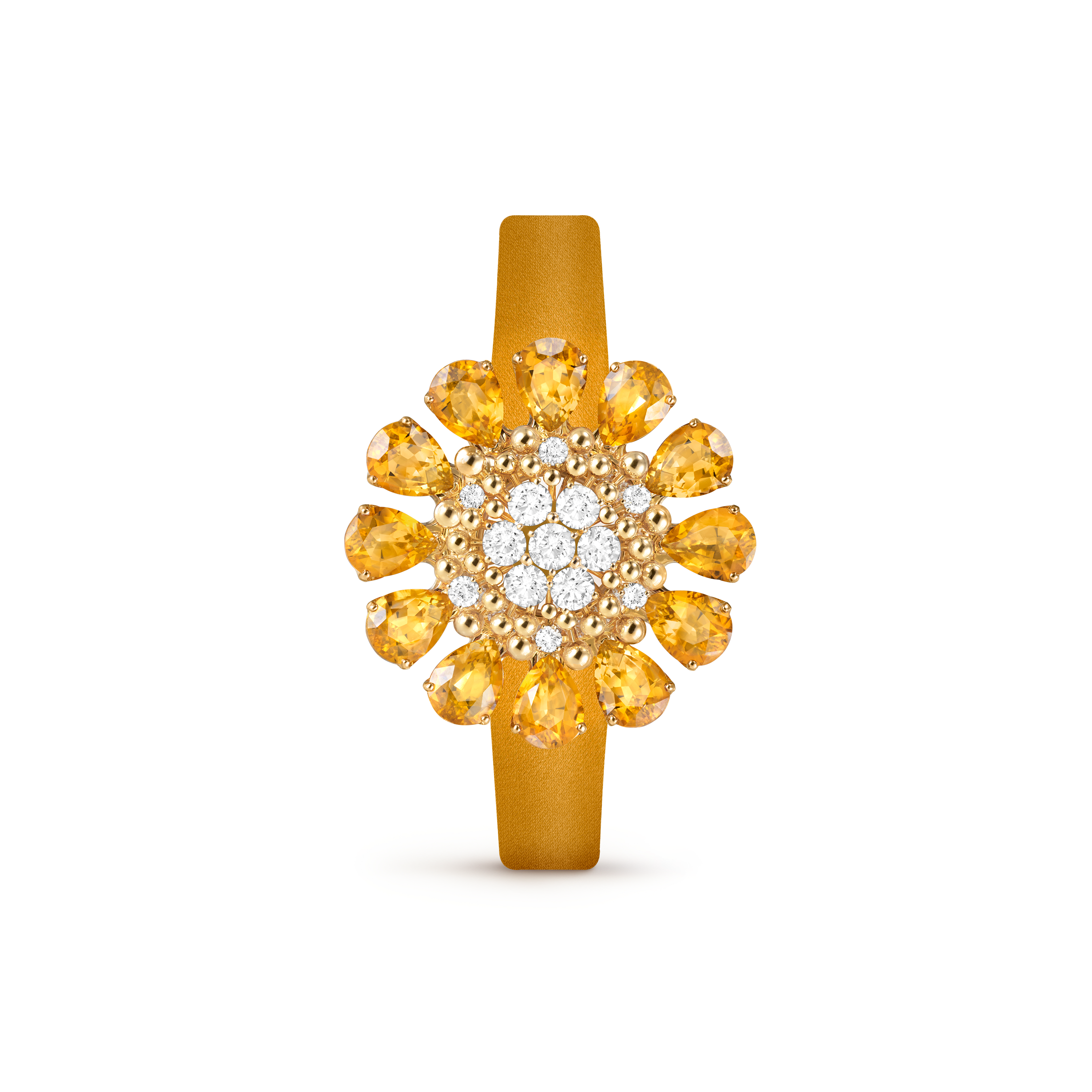 Fleurs d’Hawaï隐秘式腕表, 18K黄金, 珍珠母贝:  1 宝石, 钻石:  59颗,  2.63 克拉, 黄水晶:  12颗,  11.4 克拉, Front Alternative, Watch_梵克雅宝_Van Cleef & Arpels