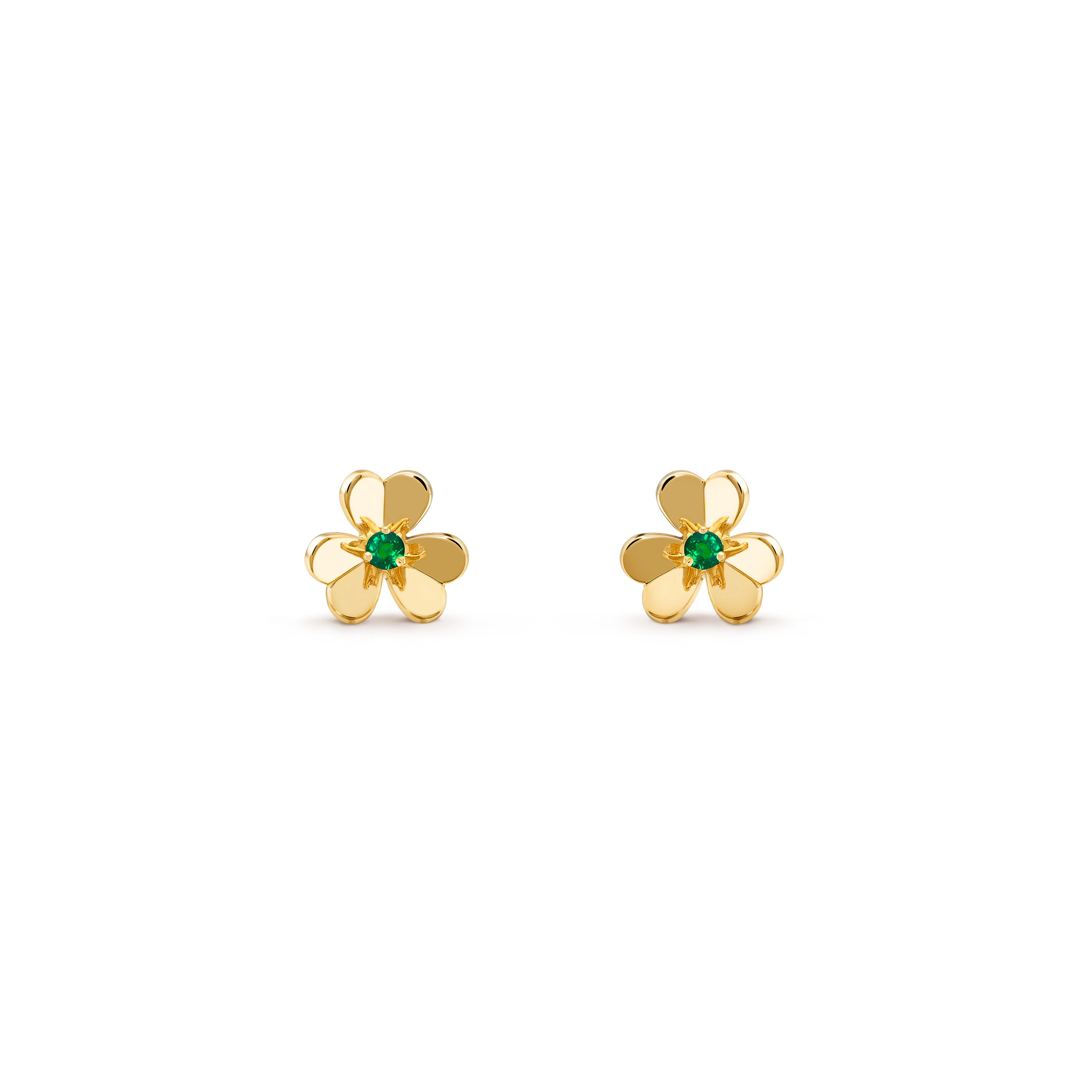 Frivole earrings, mini model, 18K yellow gold, Emerald:  2 stones,  0.09 carat, Front, Jewelry Earrings - Van Cleef & Arpels