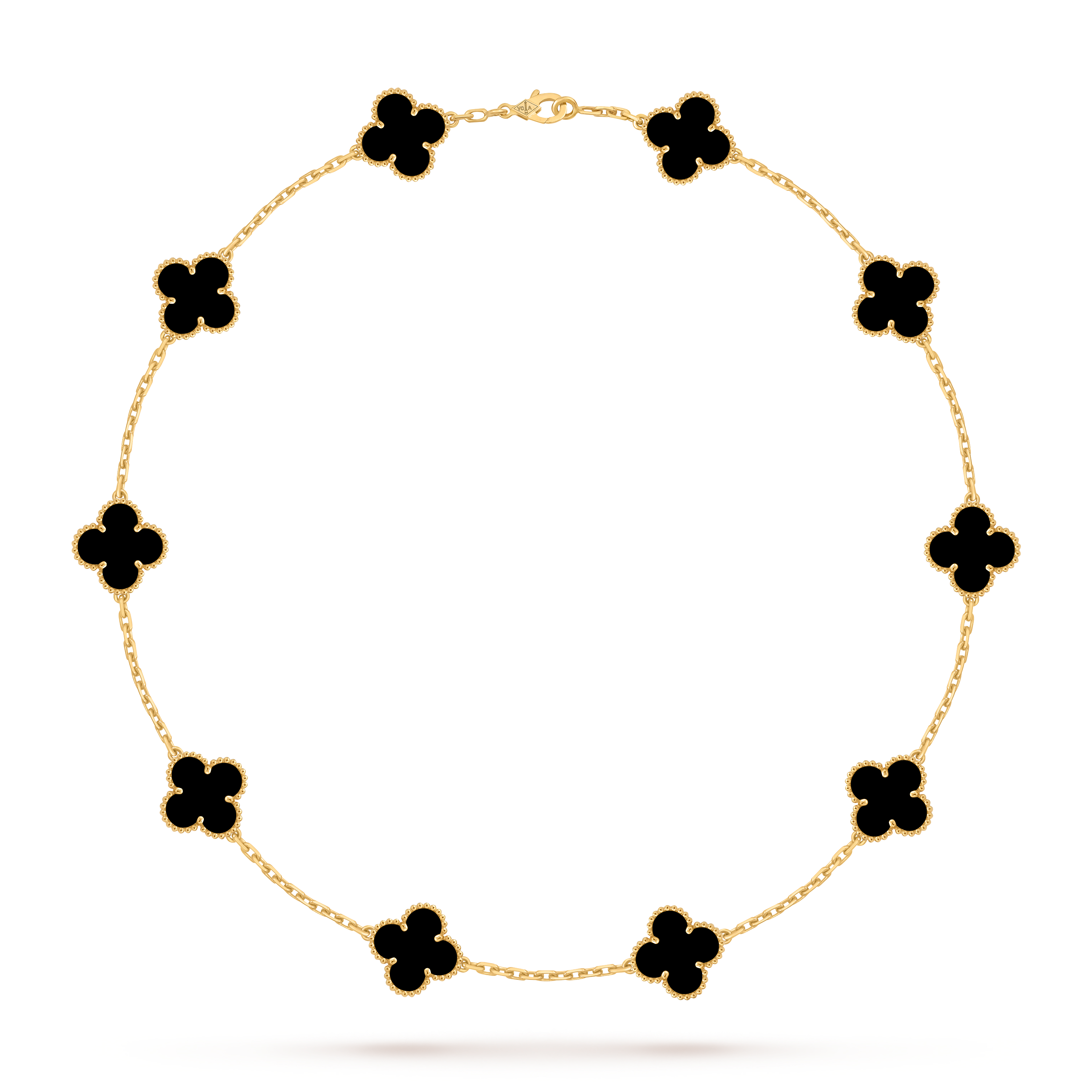 Vintage Alhambra项链，10枚四叶幸运图案, 18K黄金, 缟玛瑙:  10颗, Front, Jewelry Necklace_梵克雅宝_Van Cleef & Arpels