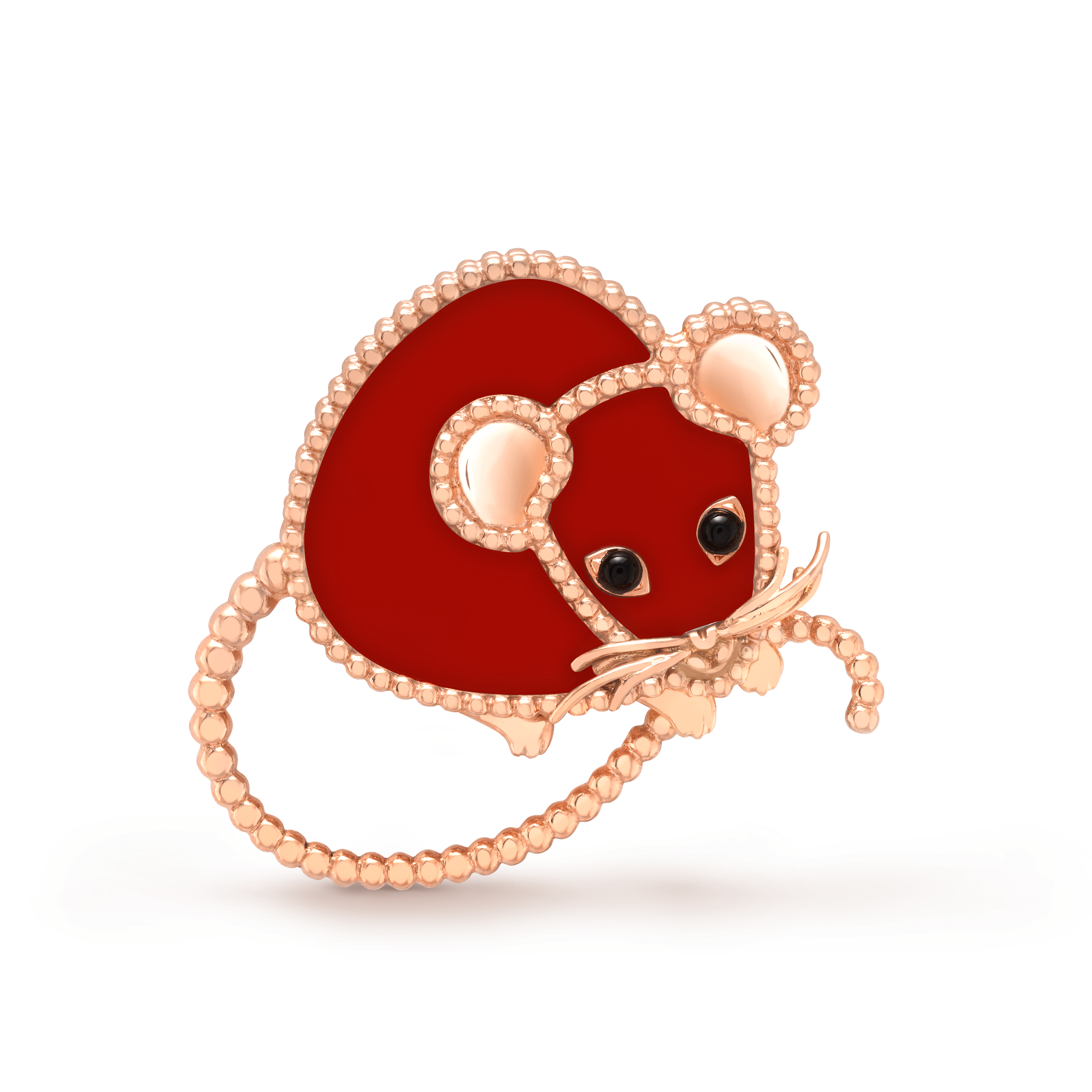 Lucky Animals Mouse胸针, 18K玫瑰金, 红玉髓:  2颗, 缟玛瑙:  2颗, Front, Jewelry Clip_梵克雅宝_Van Cleef & Arpels