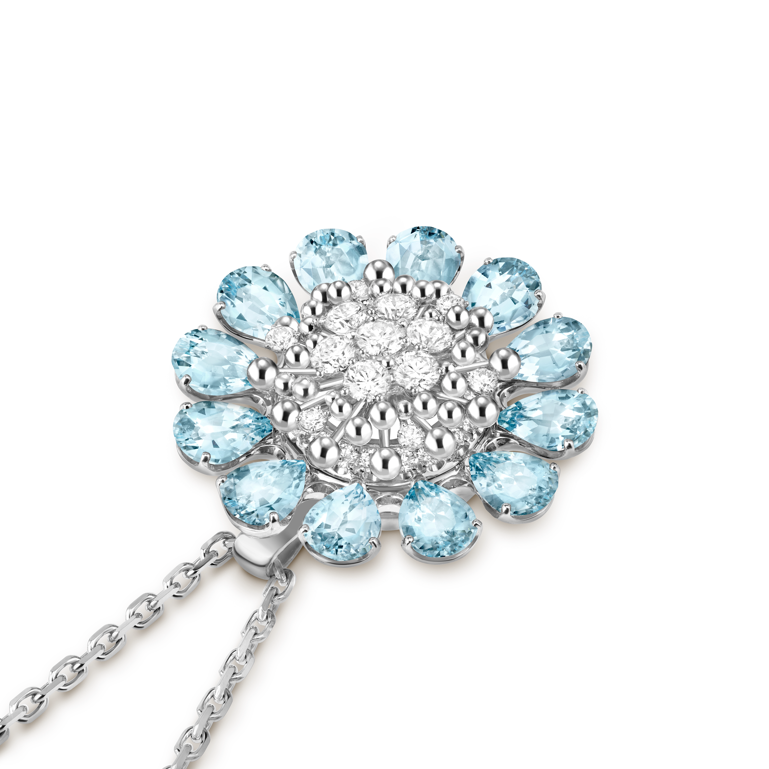 Fleurs d'Hawaï隐秘式腕表, 18K白金, 海蓝宝石:  12颗,  10.8 克拉, 珍珠母贝:  1 宝石, 钻石:  59颗,  2.63 克拉, Back, Watch_梵克雅宝_Van Cleef & Arpels