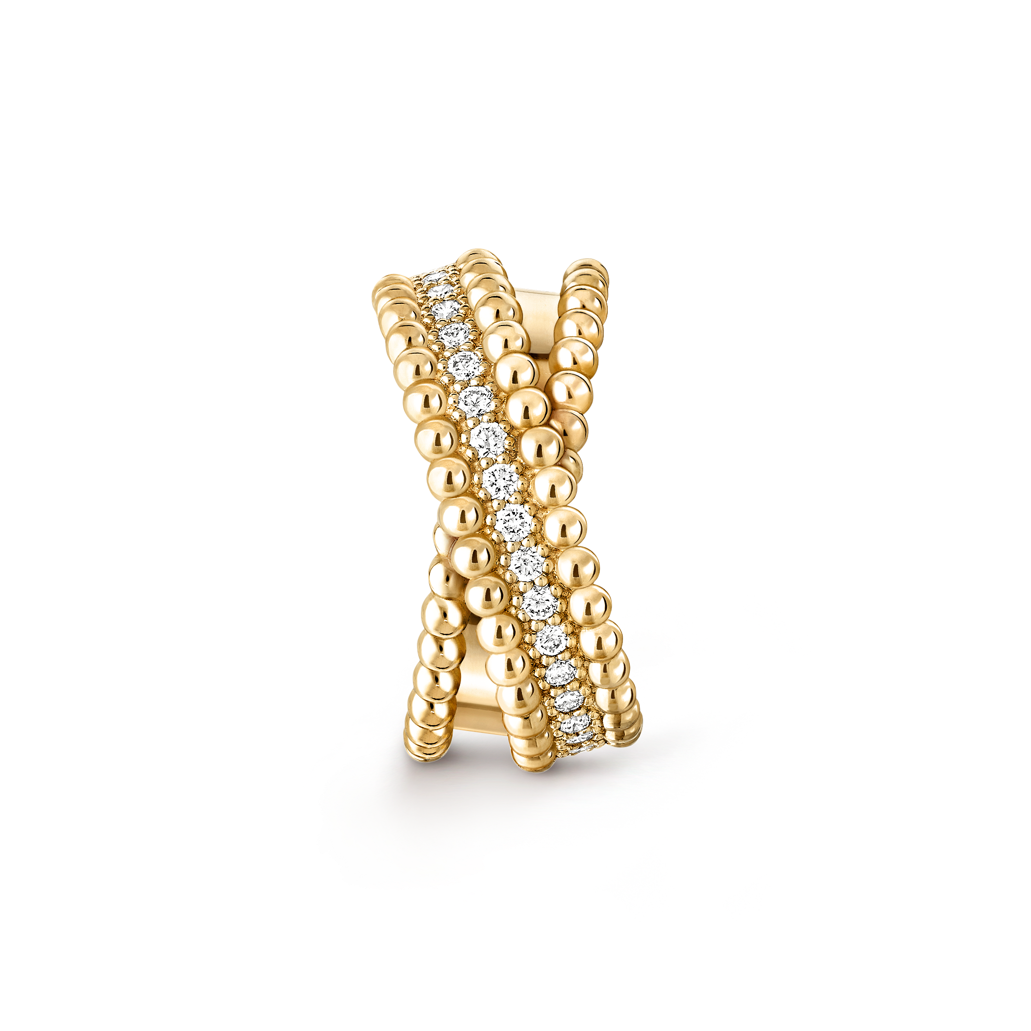 Perlée diamonds duo ring, 18K yellow gold, Diamond:  36 stones,  0.66 carat, Profile, Jewelry Ring - Van Cleef & Arpels