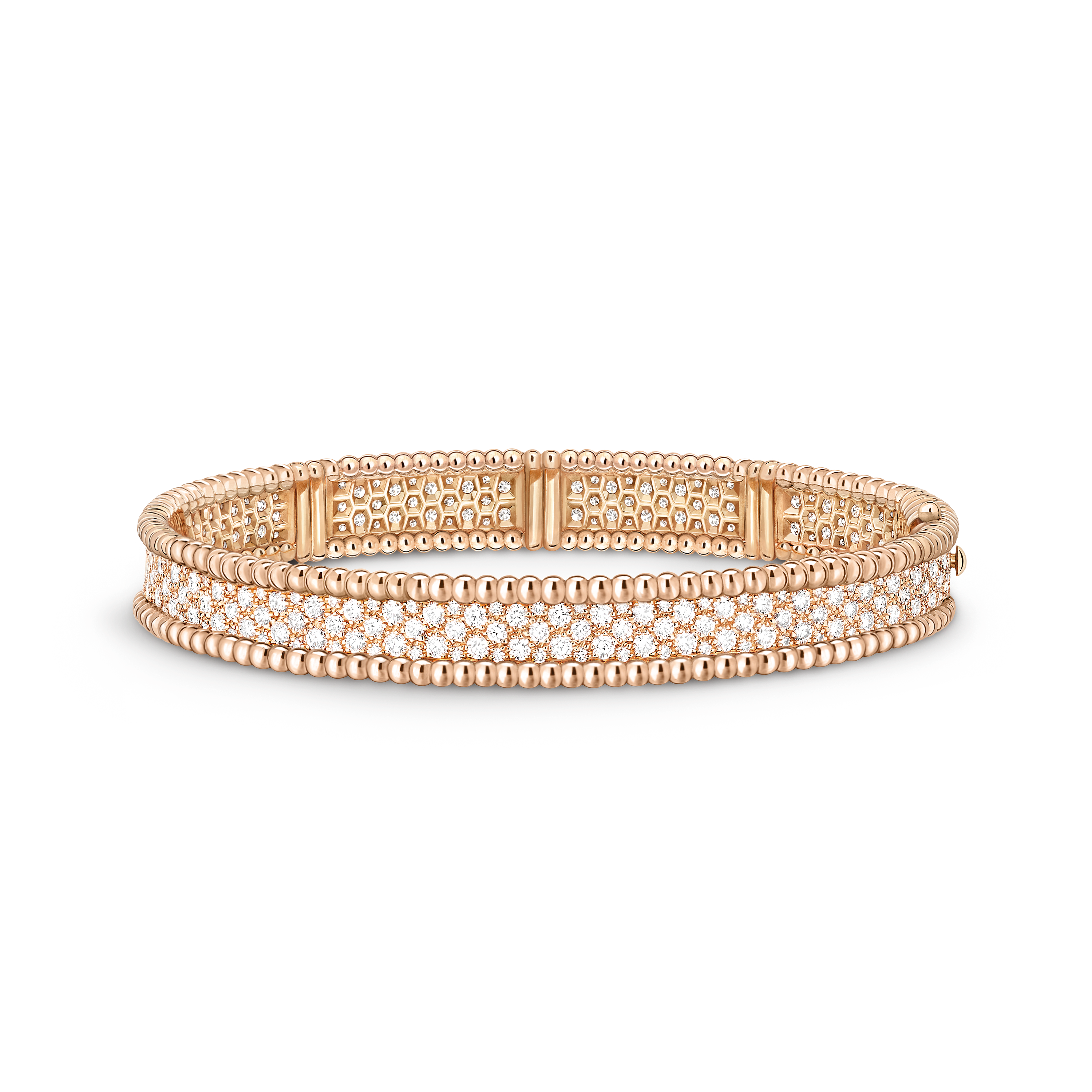 Perlée diamonds手镯，3排镶钻设计，大号款式, 18K玫瑰金, 钻石:  294颗,  3.56 克拉, Front, Jewelry Bracelet_梵克雅宝_Van Cleef & Arpels