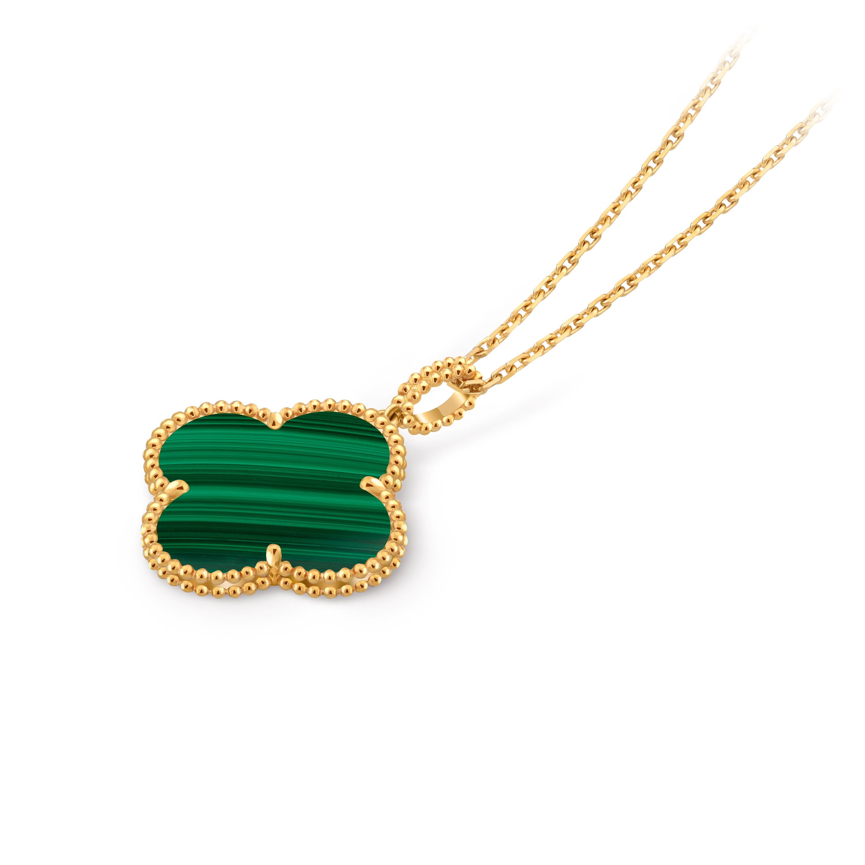 Magic Alhambra long necklace, 1 motif, 18K yellow gold, Malachite:  1 stone, Front, Jewelry Long Necklace - Van Cleef & Arpels