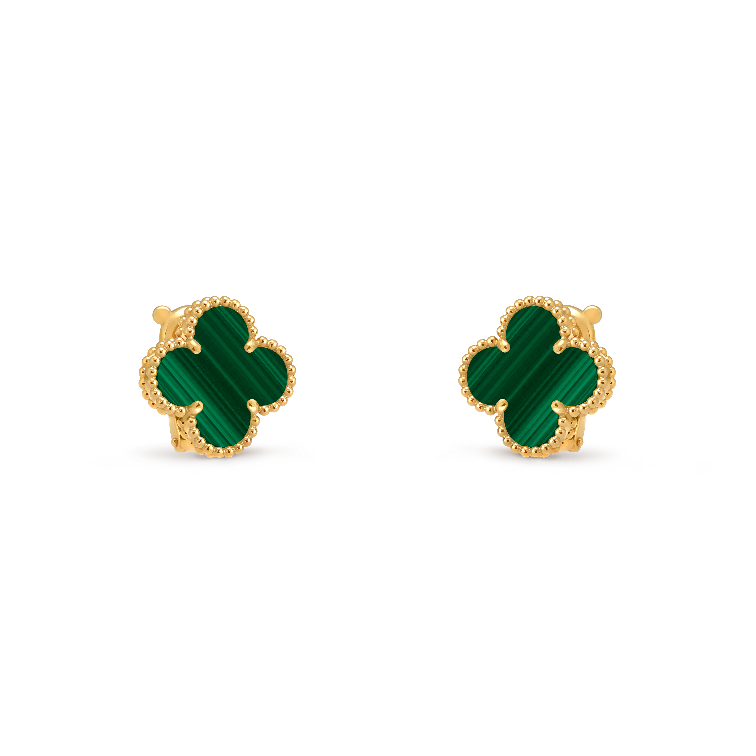 Vintage Alhambra耳环, 18K黄金, 孔雀石:  2颗, Three Fourth, Jewelry Earrings_梵克雅宝_Van Cleef & Arpels