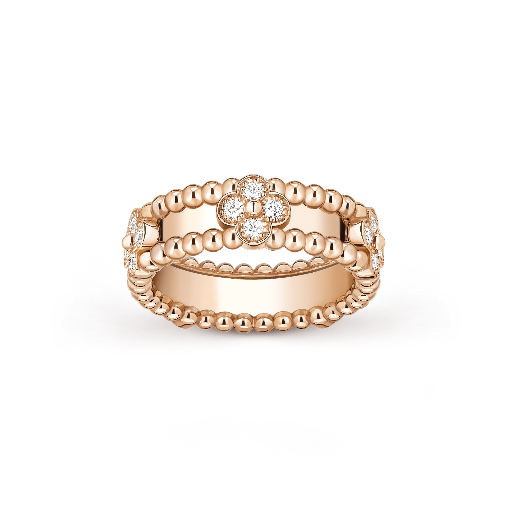 Perlée sweet clovers戒指, 18K玫瑰金, 钻石:  20颗,  0.31 克拉, Front, Jewelry Ring_梵克雅宝_Van Cleef & Arpels