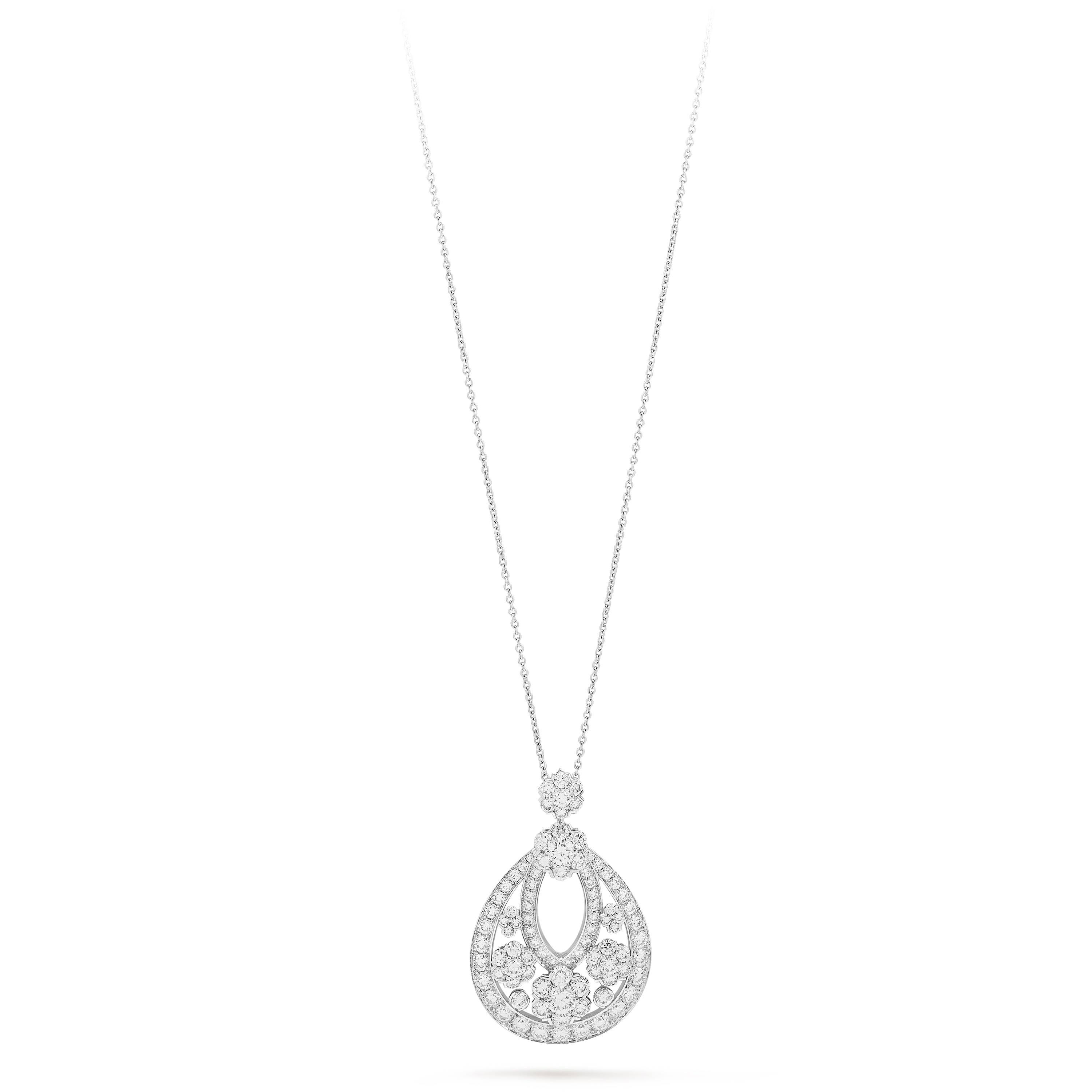 Snowflake collerette transformable necklace, 18K white gold, Diamond:  619 stones,  69.73 carats, Front, High Jewelry Necklace - Van Cleef & Arpels