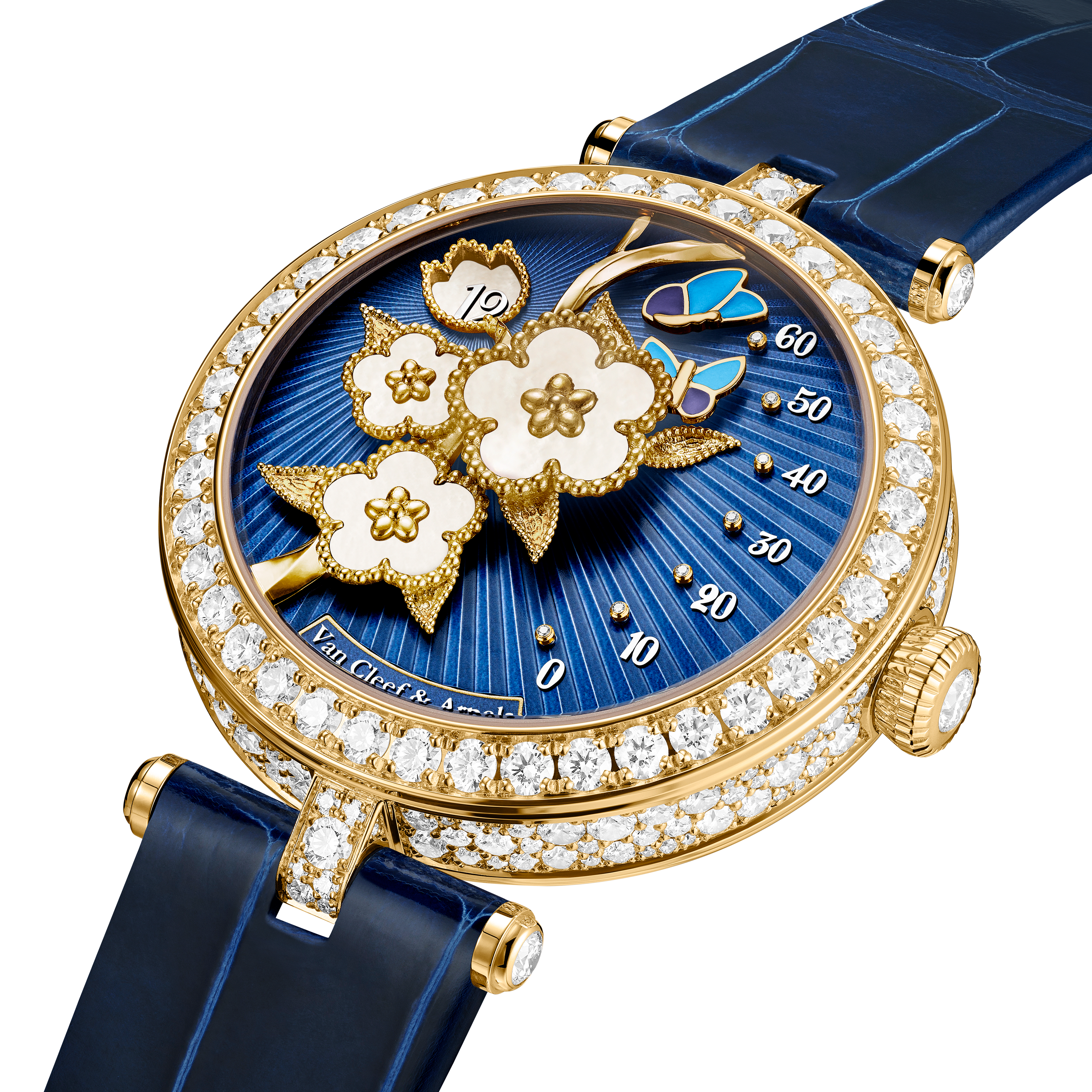 Lady Lucky Spring Butterfly, 18K黄金, 珍珠母贝:  3颗, 钻石:  326颗,  4.65 克拉, Three Fourth, Watch_梵克雅宝_Van Cleef & Arpels