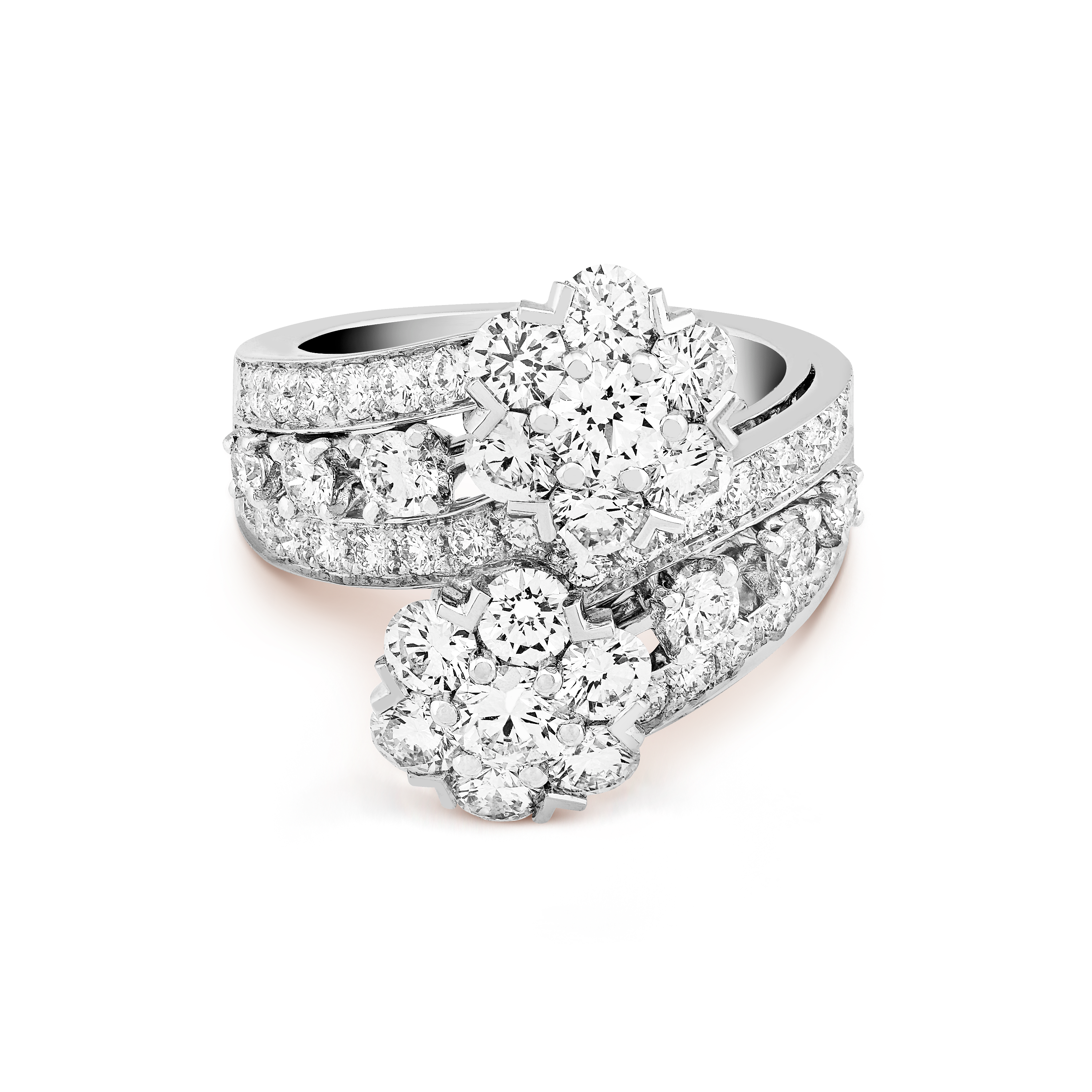 Snowflake ring, 18K white gold, Diamond:  50 stones,  3 carats, Front, High Jewelry Ring - Van Cleef & Arpels
