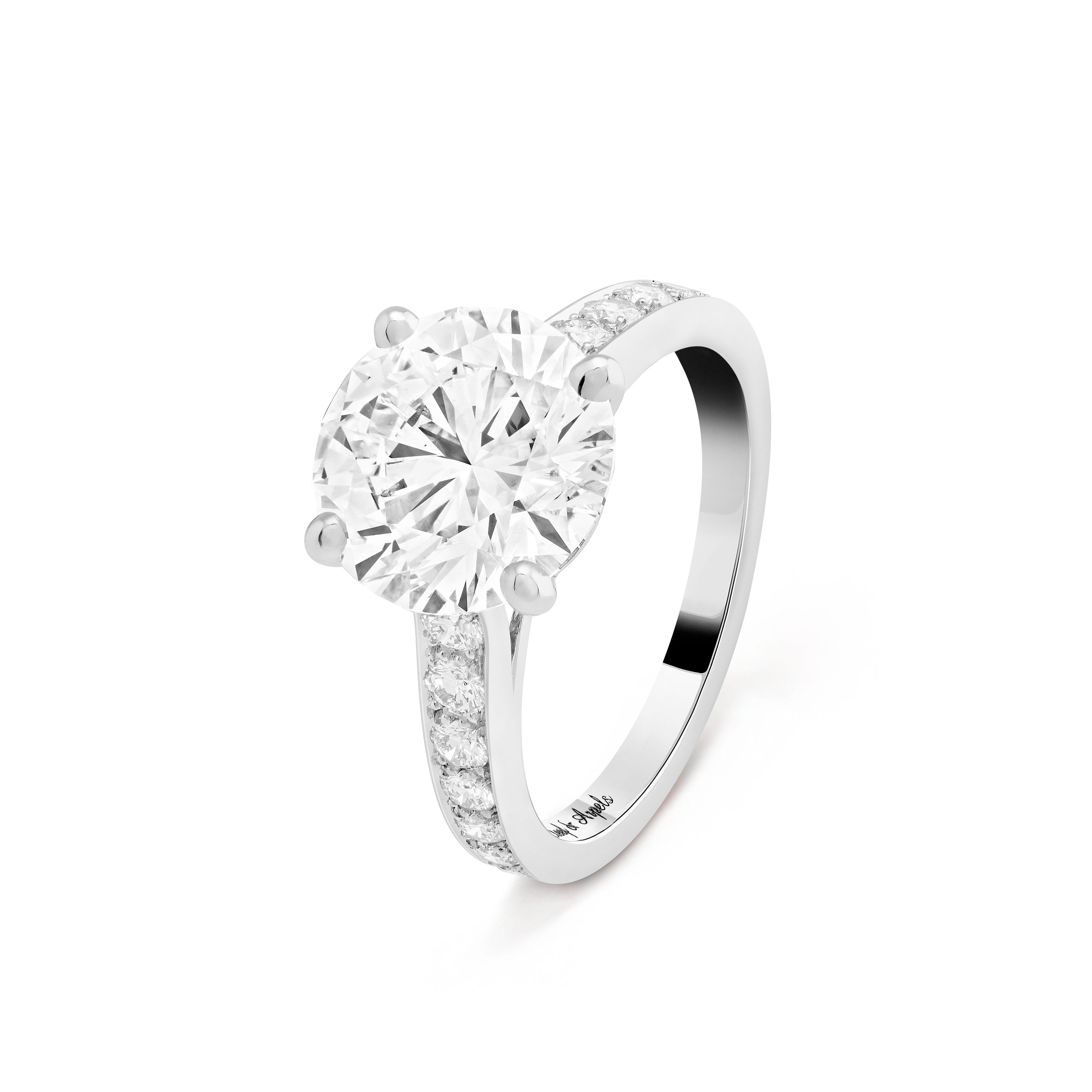 Romance solitaire, 3.6 ct DVVS1, Platinum, Diamond:  17 stones,  4.06 carats, Three Fourth, High Jewelry Ring - Van Cleef & Arpels