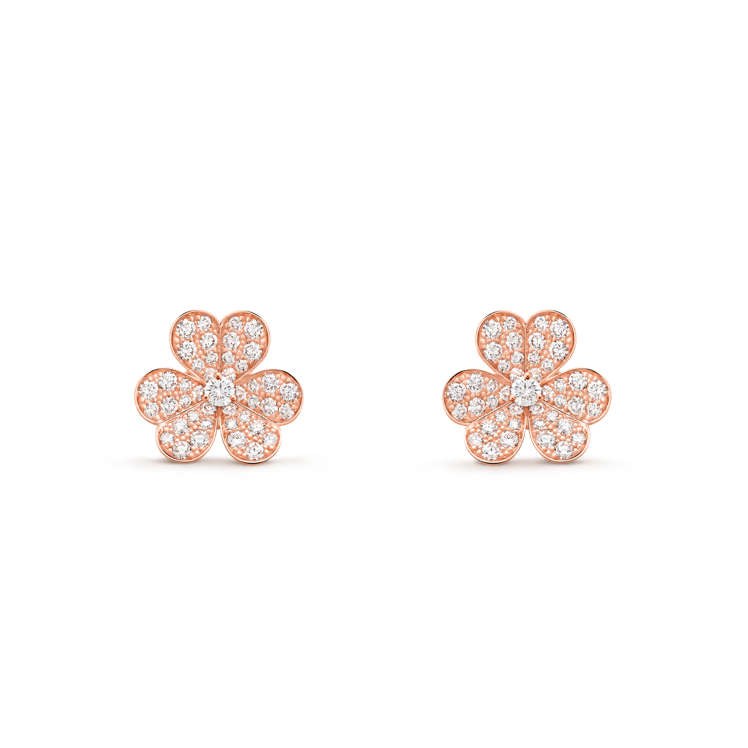 Frivole earrings, small model, 18K rose gold, Diamond:  86 stones,  1.65 carats, Front, Jewelry Earrings - Van Cleef & Arpels