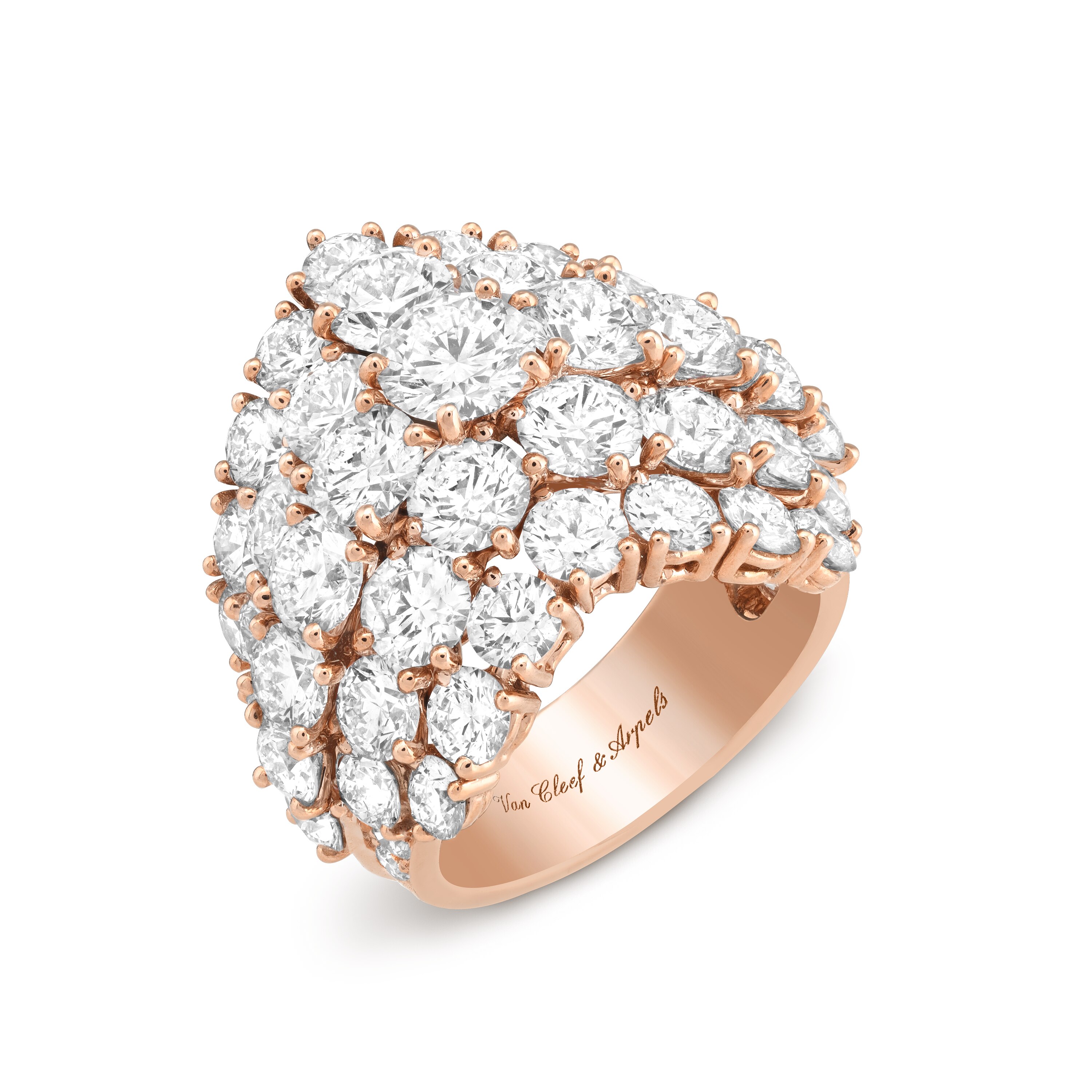 À Cheval戒指, 18K玫瑰金, 钻石:  56颗,  9.56 克拉, Three Fourth, High Jewelry Ring_梵克雅宝_Van Cleef & Arpels