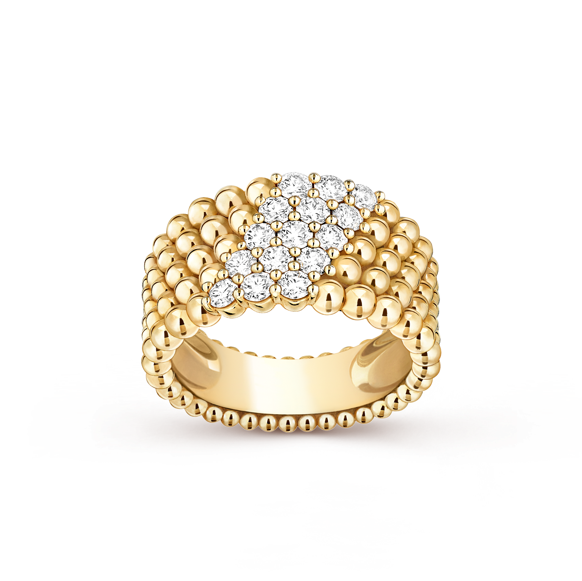 Perlée diamonds戒指，5排镶钻设计, 18K黄金, 钻石:  15颗,  0.76 克拉, Front, Jewelry Ring_梵克雅宝_Van Cleef & Arpels