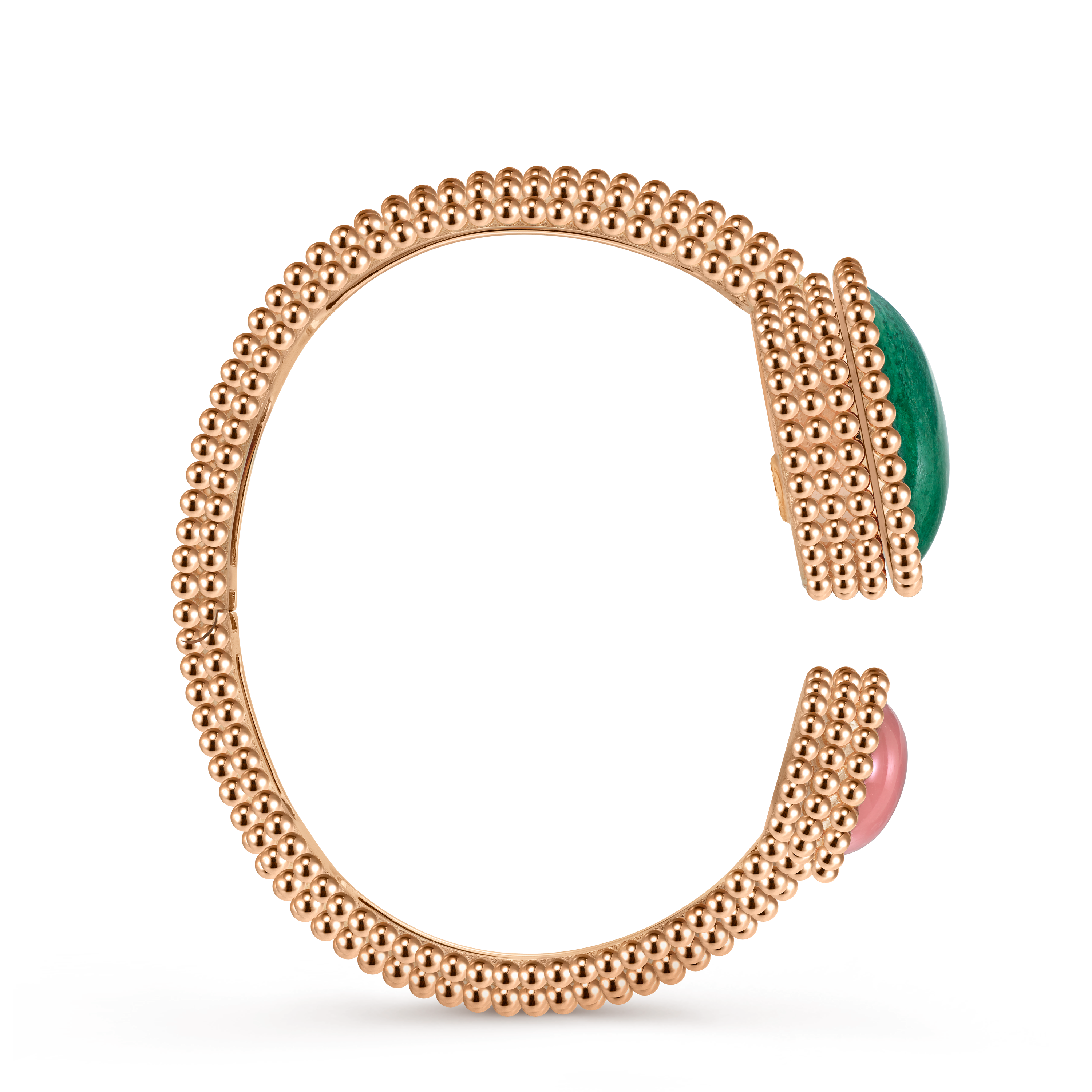 Perlée Toi & Moi隐秘式腕表，中号款式, 18K玫瑰金, 珍珠母贝:  1 宝石, 石英:  1 宝石, 碧玉:  1 宝石, 钻石:  25颗,  0.77 克拉, Profile, Watch_梵克雅宝_Van Cleef & Arpels