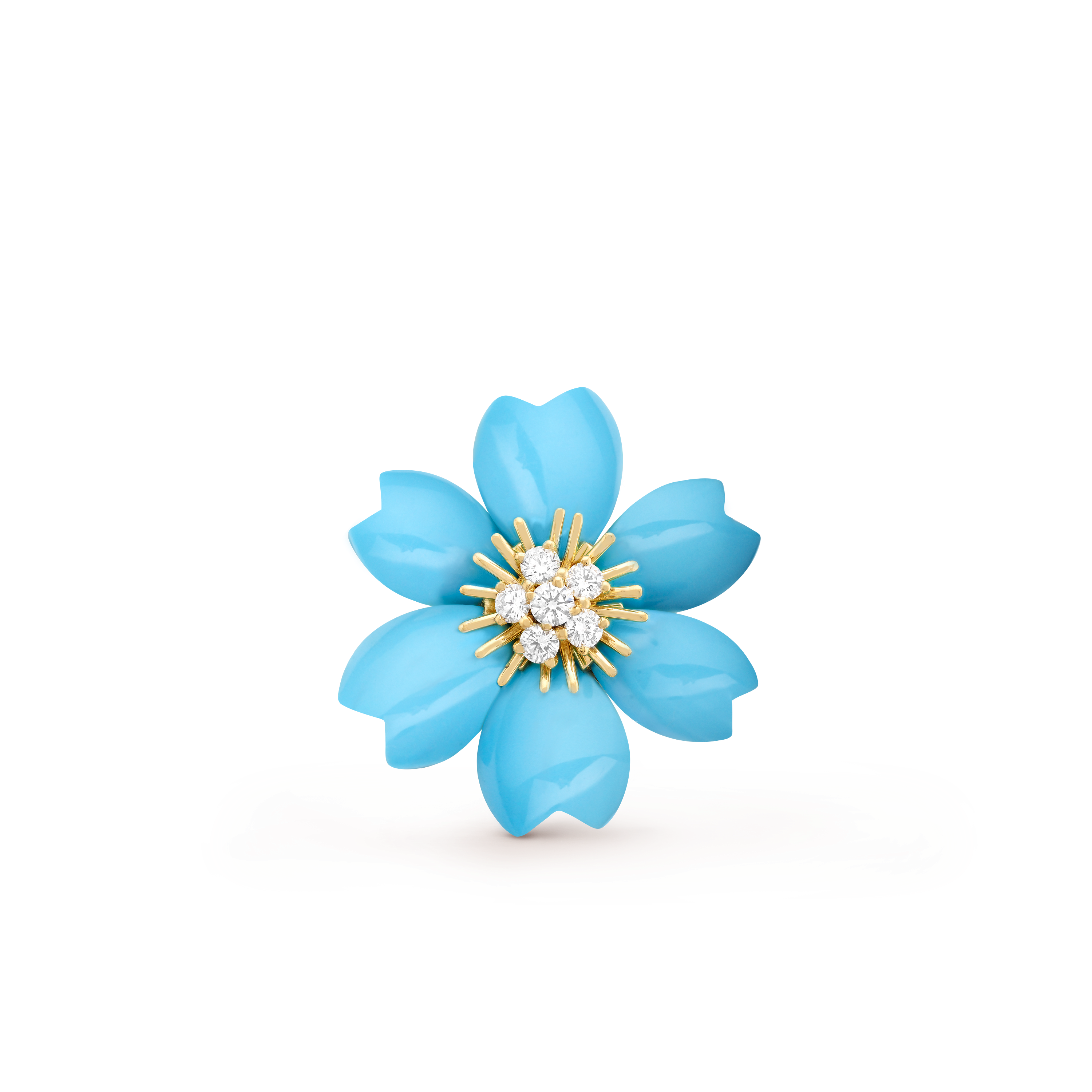 Rose de Noël胸针吊坠，小号款式, 18K黄金, 绿松石:  6颗, 钻石:  6颗,  0.48 克拉, Detail, Jewelry Clip Pendant