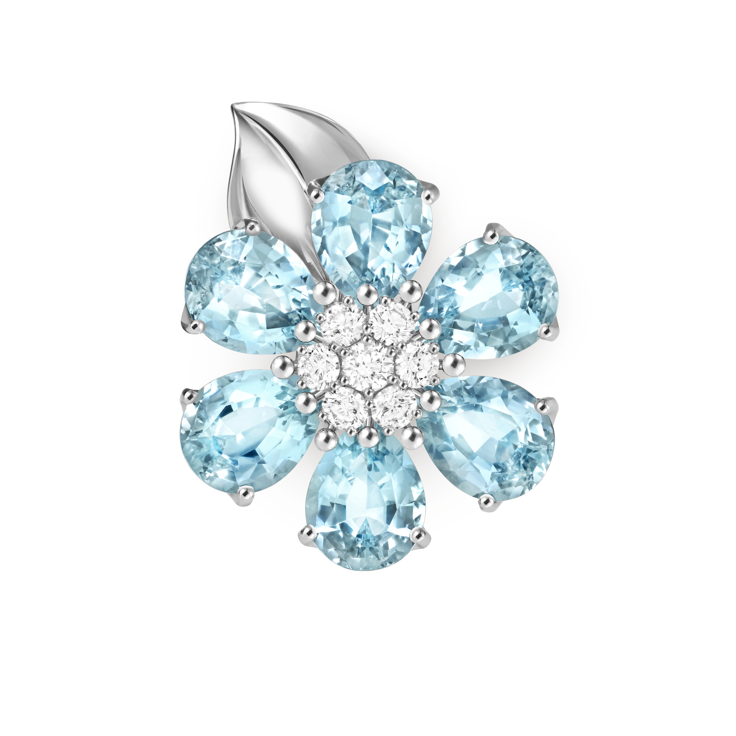 Fleurs d'Hawaï戒指, 18K白金, 海蓝宝石:  6颗,  8.64 克拉, 钻石:  7颗,  0.54 克拉, Profile, Jewelry Ring_梵克雅宝_Van Cleef & Arpels