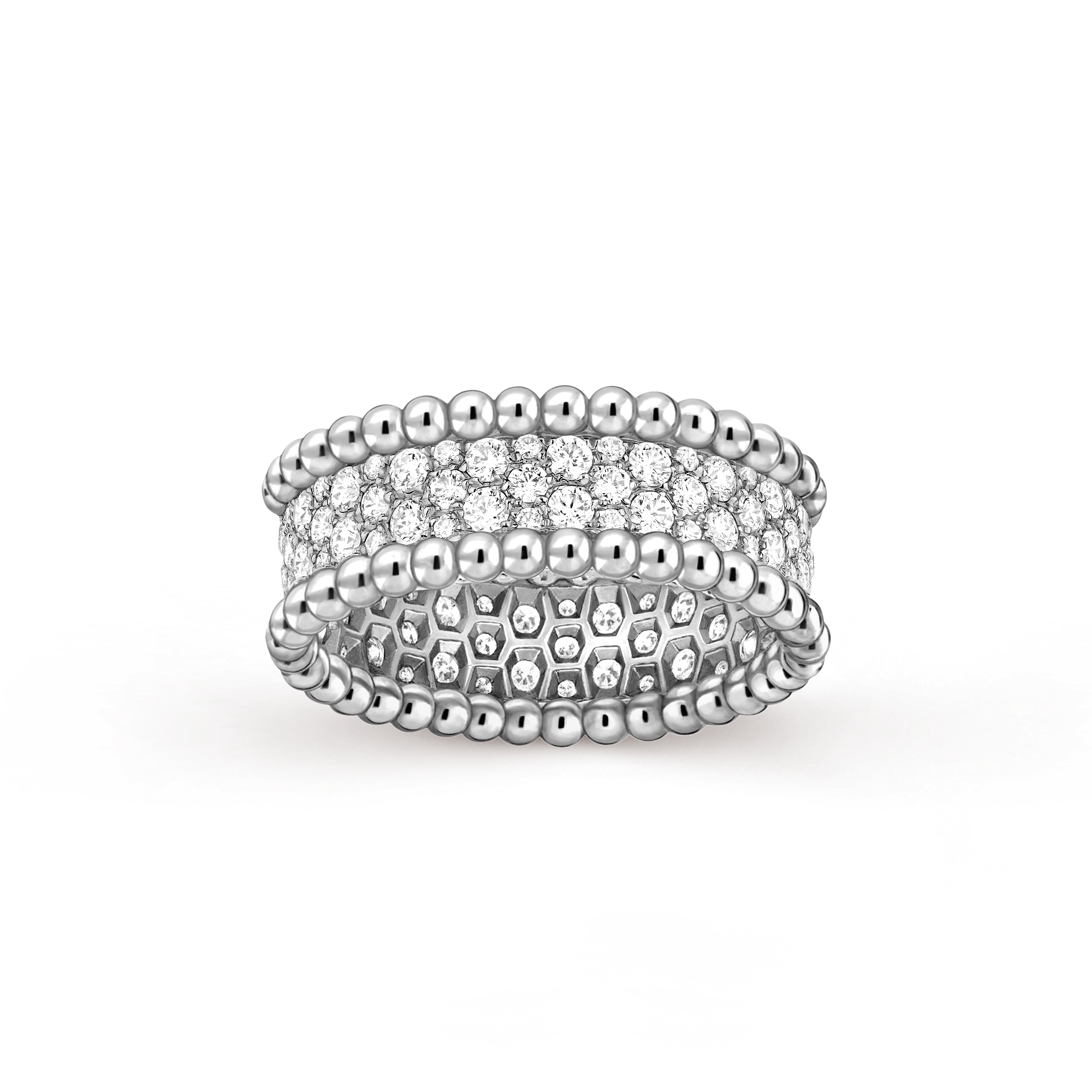 Perlée diamonds戒指，3排镶钻设计, 18K白金, 钻石:  95颗,  1.11 克拉, Front, Jewelry Ring_梵克雅宝_Van Cleef & Arpels