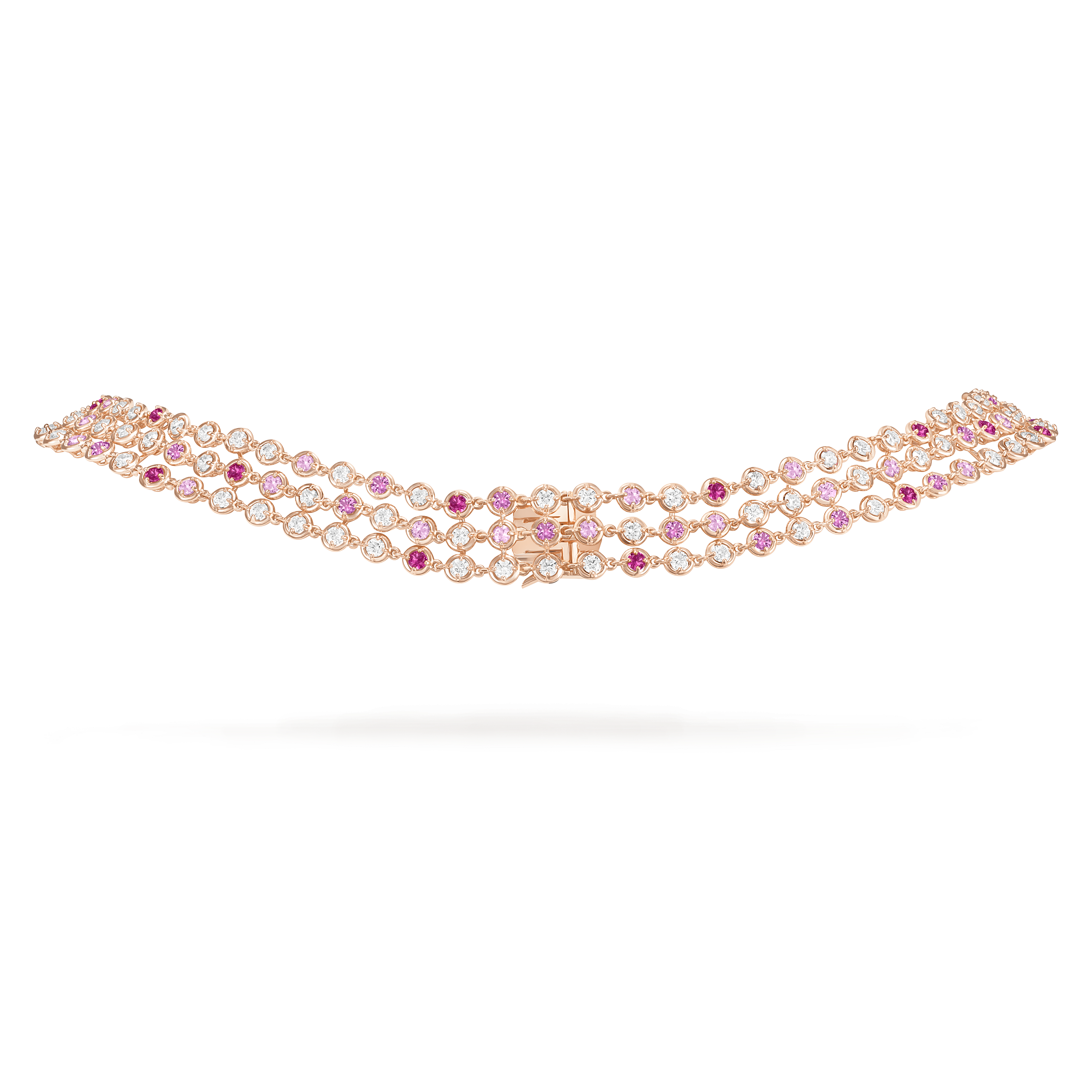 Palmyre 3 rows necklace, 18K rose gold, Diamond:  110 stones,  10.02 carats, Sapphire:  79 stones,  9.33 carats, Detail, High Jewelry Necklace - Van Cleef & Arpels