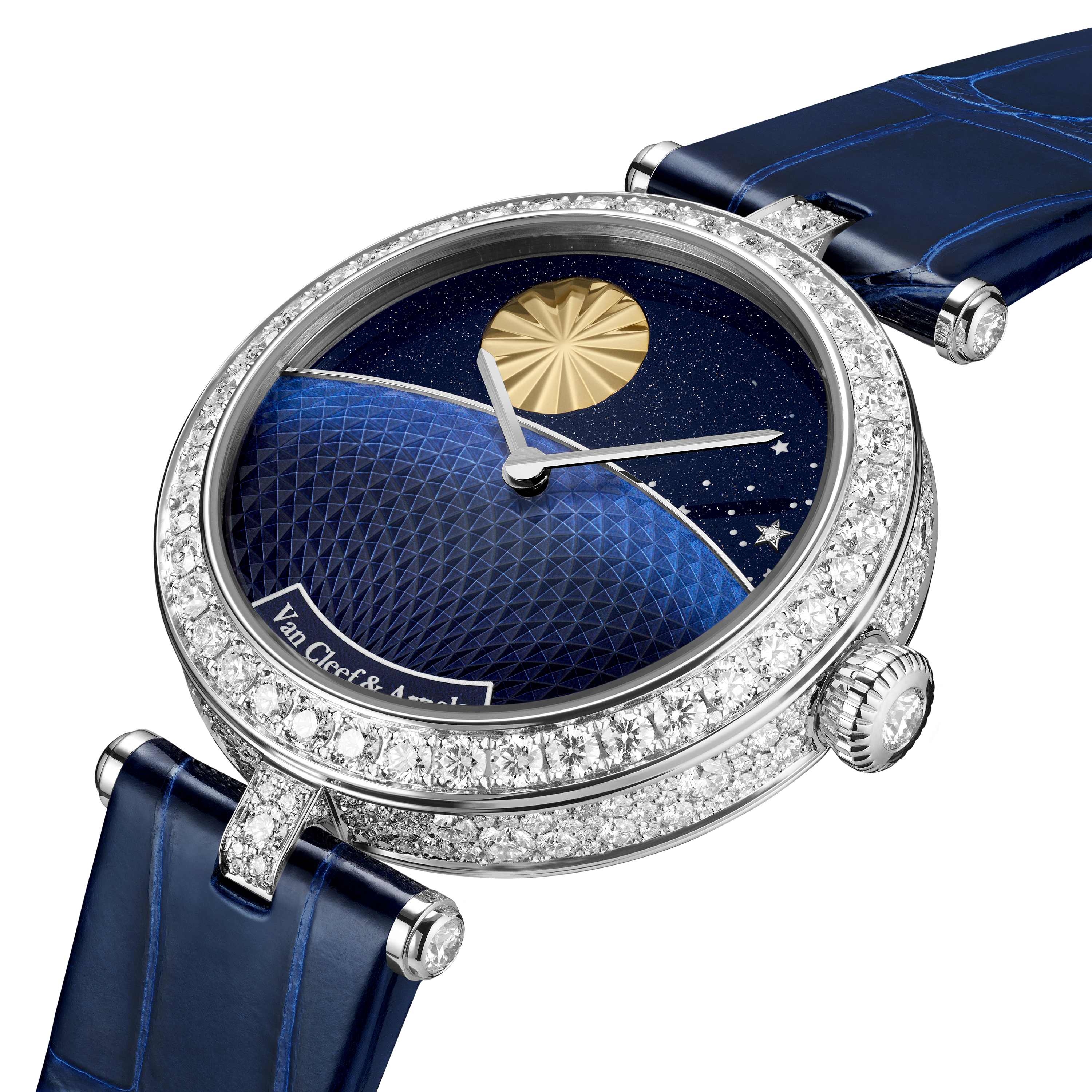 Lady Jour Nuit腕表, 18K白金, 珍珠母贝:  1 宝石, 砂金石:  1 宝石, 钻石:  346颗,  4.42 克拉, Detail, Watch_梵克雅宝_Van Cleef & Arpels