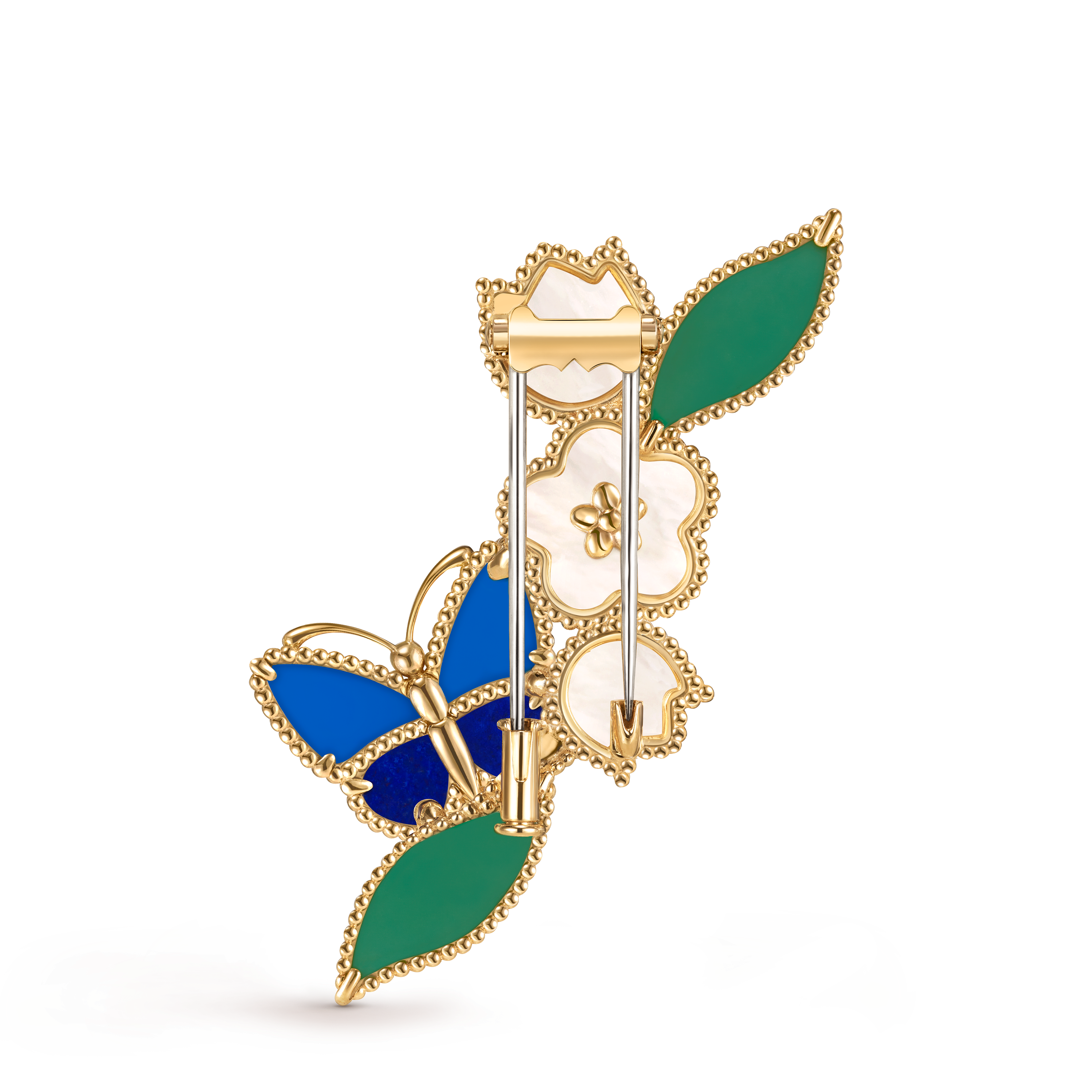 Lucky Spring Butterfly胸针, 18K黄金, 玛瑙:  4颗, 珍珠母贝:  3颗, 青金石:  2颗, Back, Jewelry Clip_梵克雅宝_Van Cleef & Arpels
