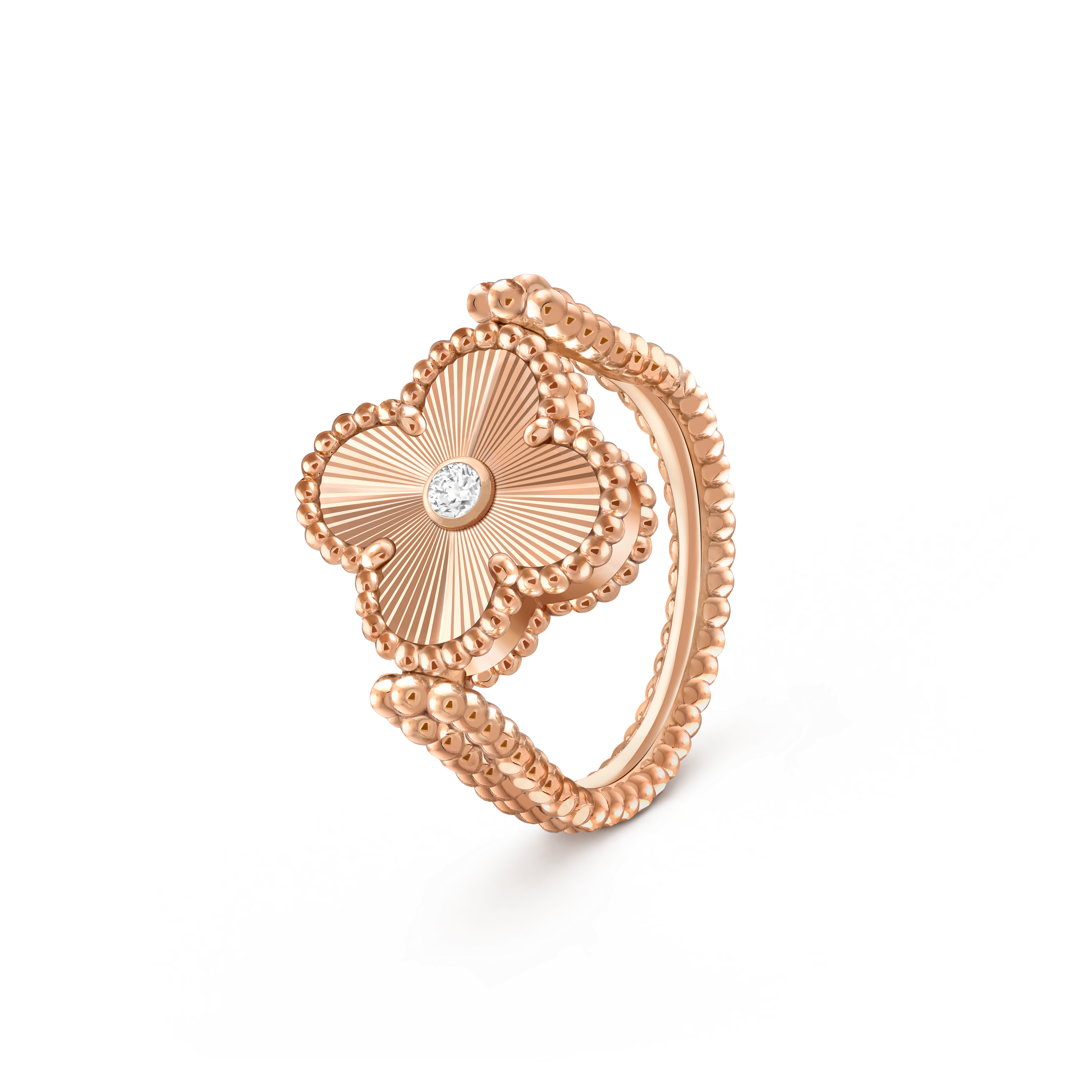 Vintage Alhambra可翻转戒指, 18K玫瑰金, 珍珠母贝:  1 宝石, 钻石:  1 宝石,  0.04 克拉, Three Fourth, Jewelry Ring