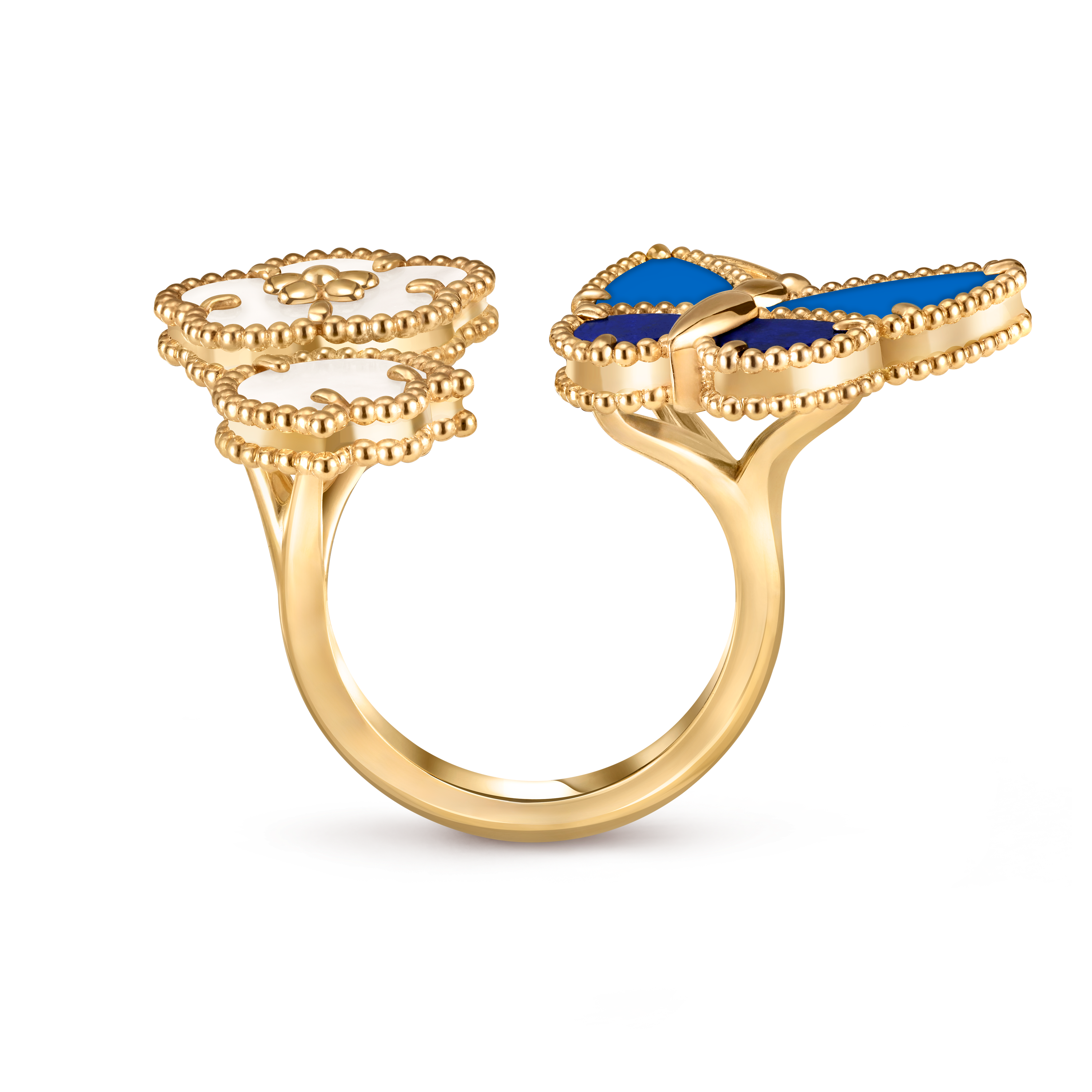 Lucky Spring Butterfly指间戒, 18K黄金, 玛瑙:  2颗, 珍珠母贝:  2颗, 青金石:  2颗, Profile, Jewelry Ring_梵克雅宝_Van Cleef & Arpels