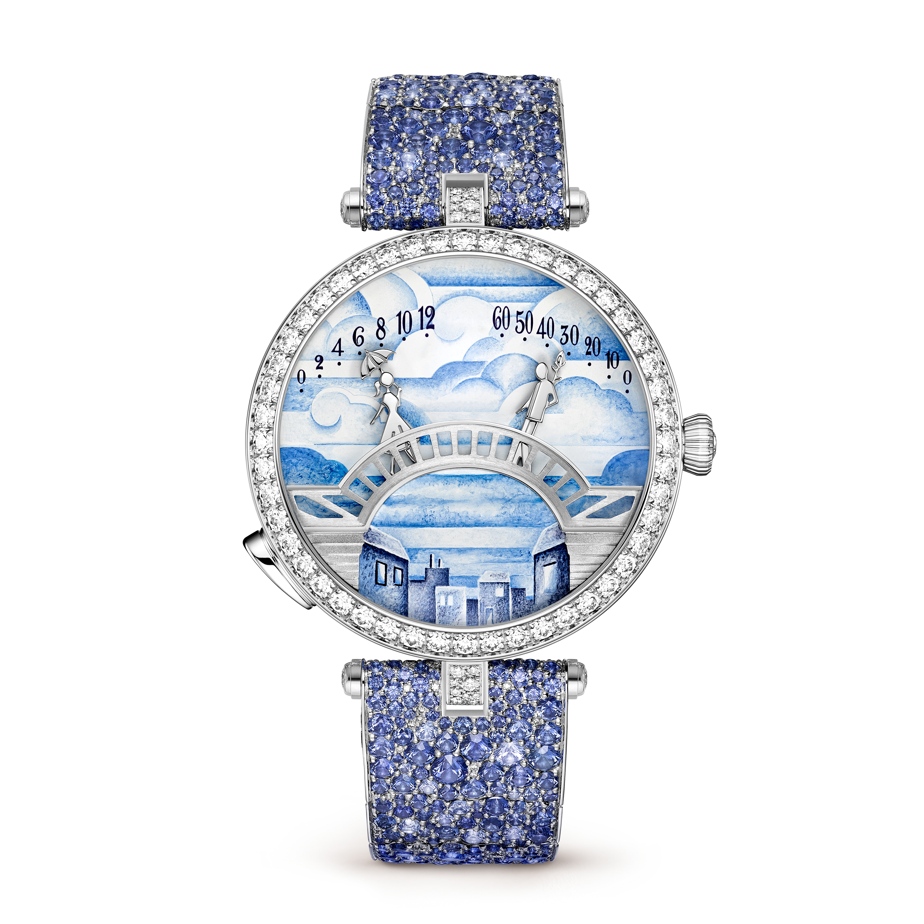 Lady Arpels Pont des Amoureux Matinée腕表, 18K白金, 钻石:  1,542颗,  31 克拉, Front, Watch_梵克雅宝_Van Cleef & Arpels