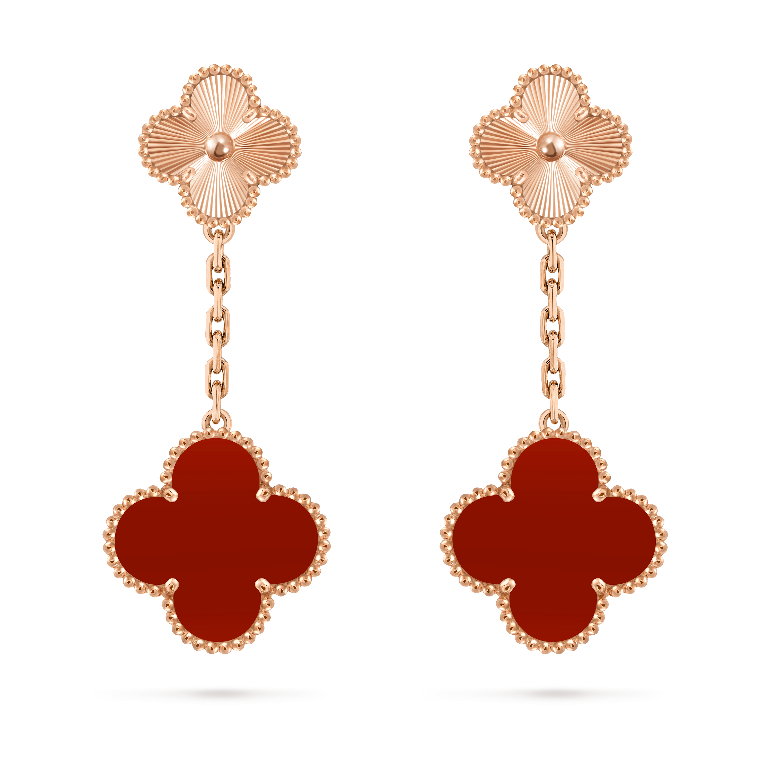 Magic Alhambra耳环，2枚四叶幸运图案, 18K玫瑰金, 红玉髓:  2颗, Front, Jewelry Earrings_梵克雅宝_Van Cleef & Arpels