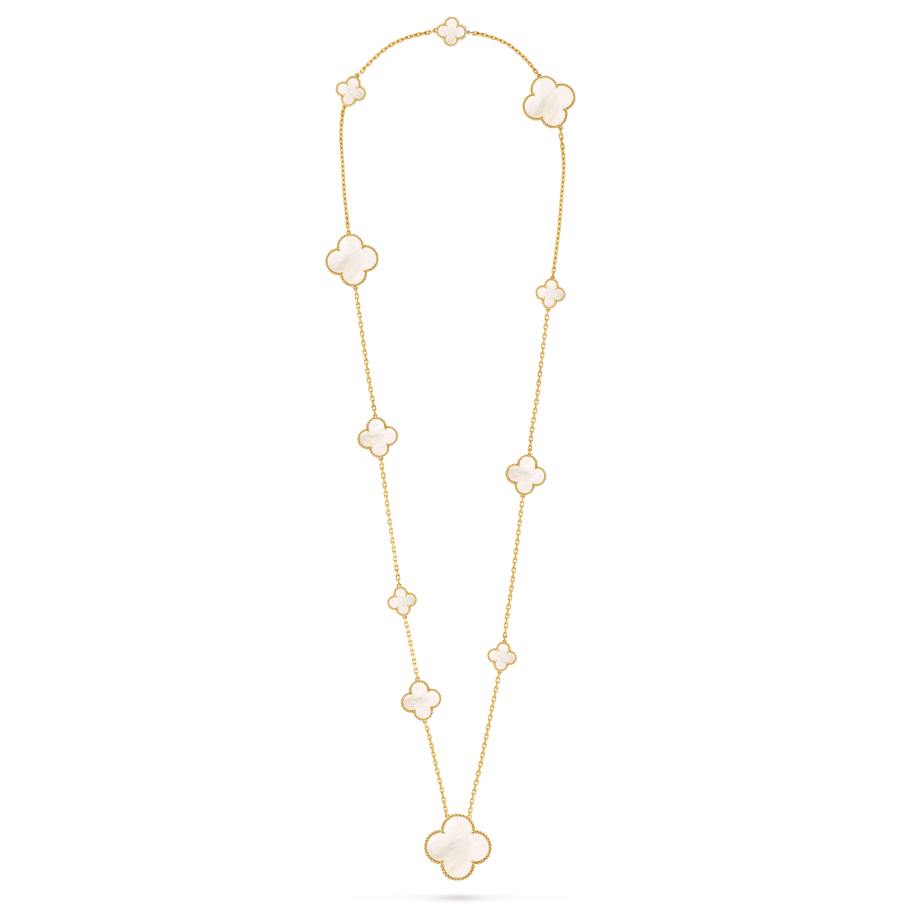 Magic Alhambra长项链，11图案, 18K黄金, 珍珠母贝:  12颗, Front, Jewelry Long Necklace_梵克雅宝_Van Cleef & Arpels