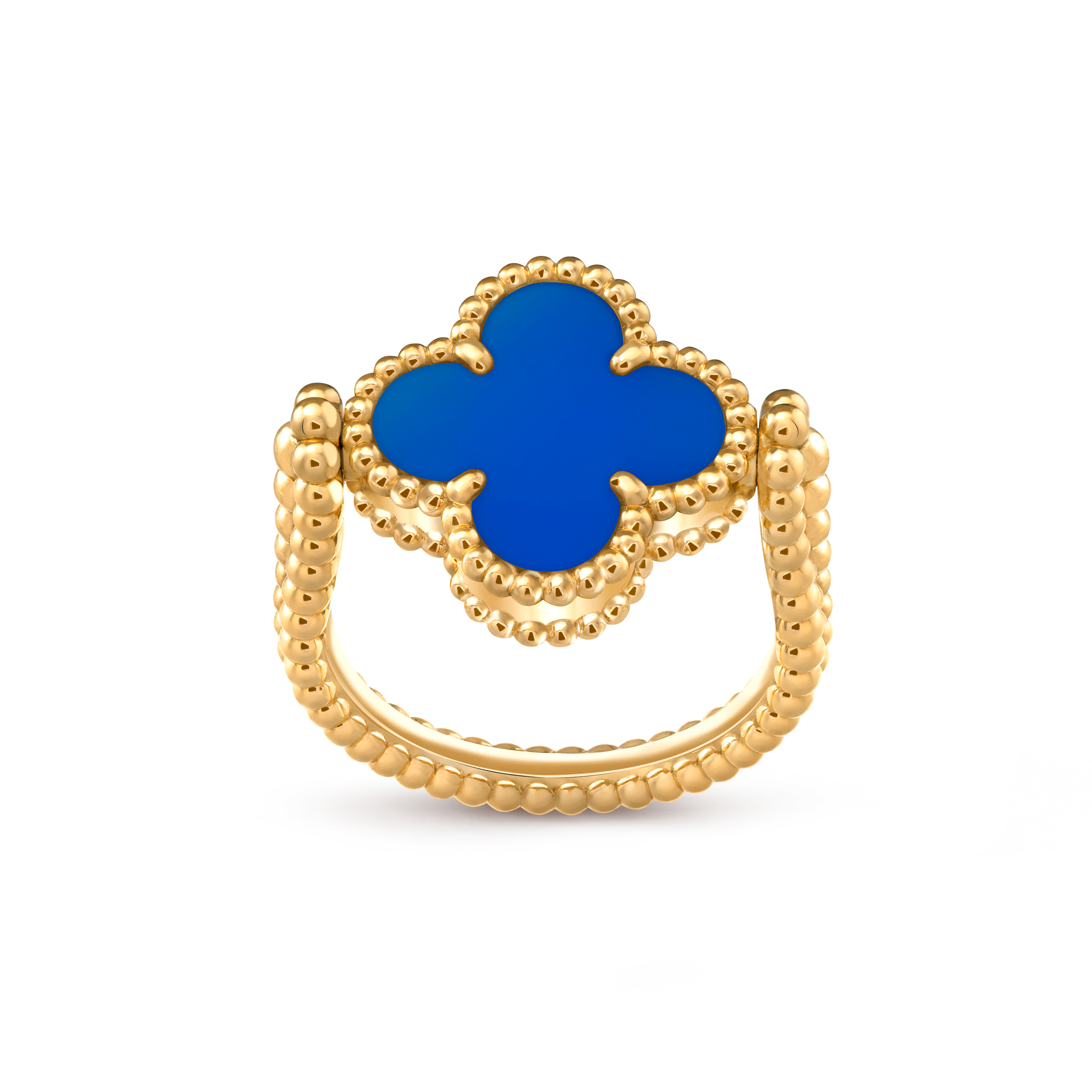 Vintage Alhambra reversible ring, 18K yellow gold, Agate:  1 stone, Diamond:  1 stone,  0.04 carat, Profile, Jewelry Ring - Van Cleef & Arpels
