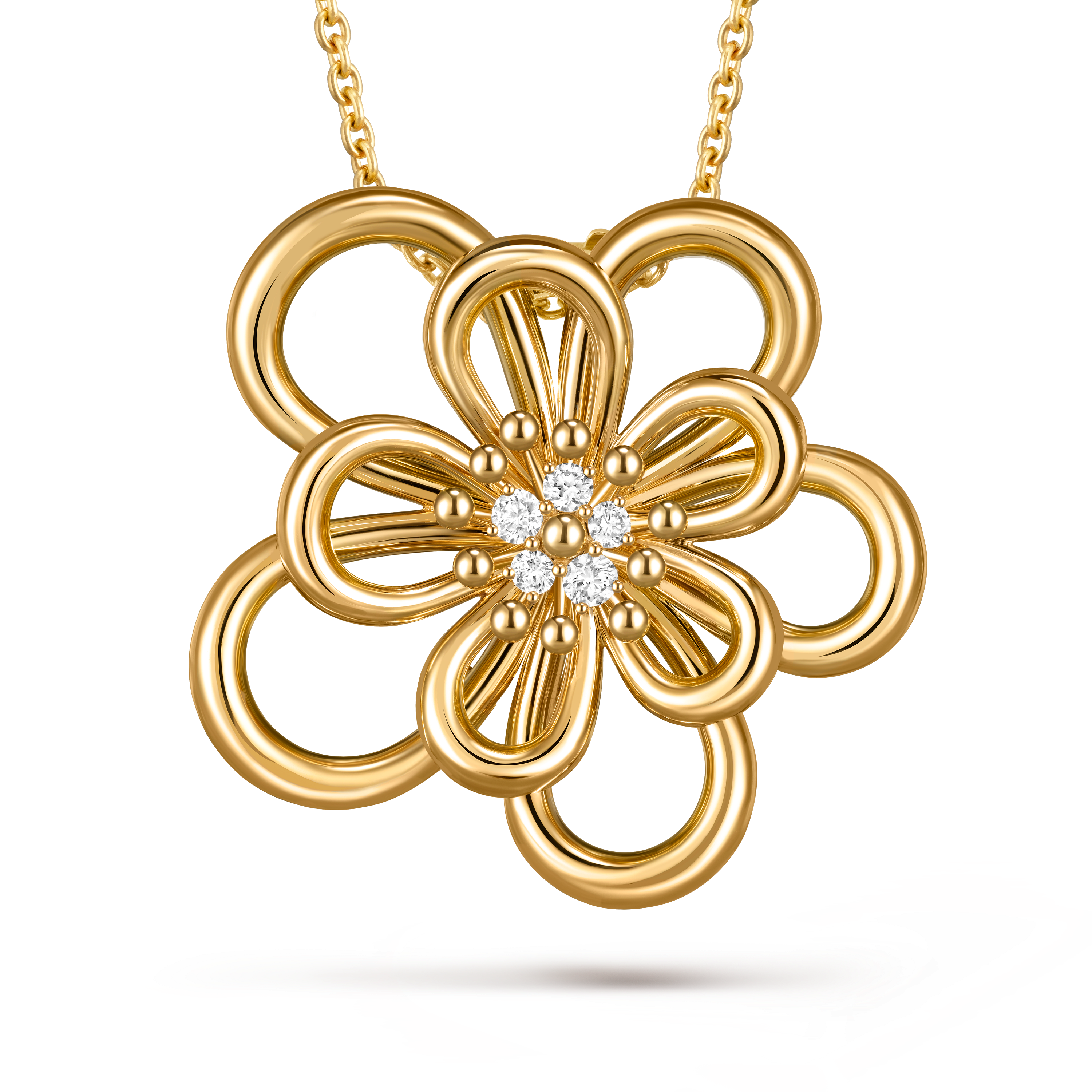 Flowerlace胸针吊坠, 18K黄金, 钻石:  5颗,  0.54 克拉, Detail, Jewelry Clip Pendant_梵克雅宝_Van Cleef & Arpels