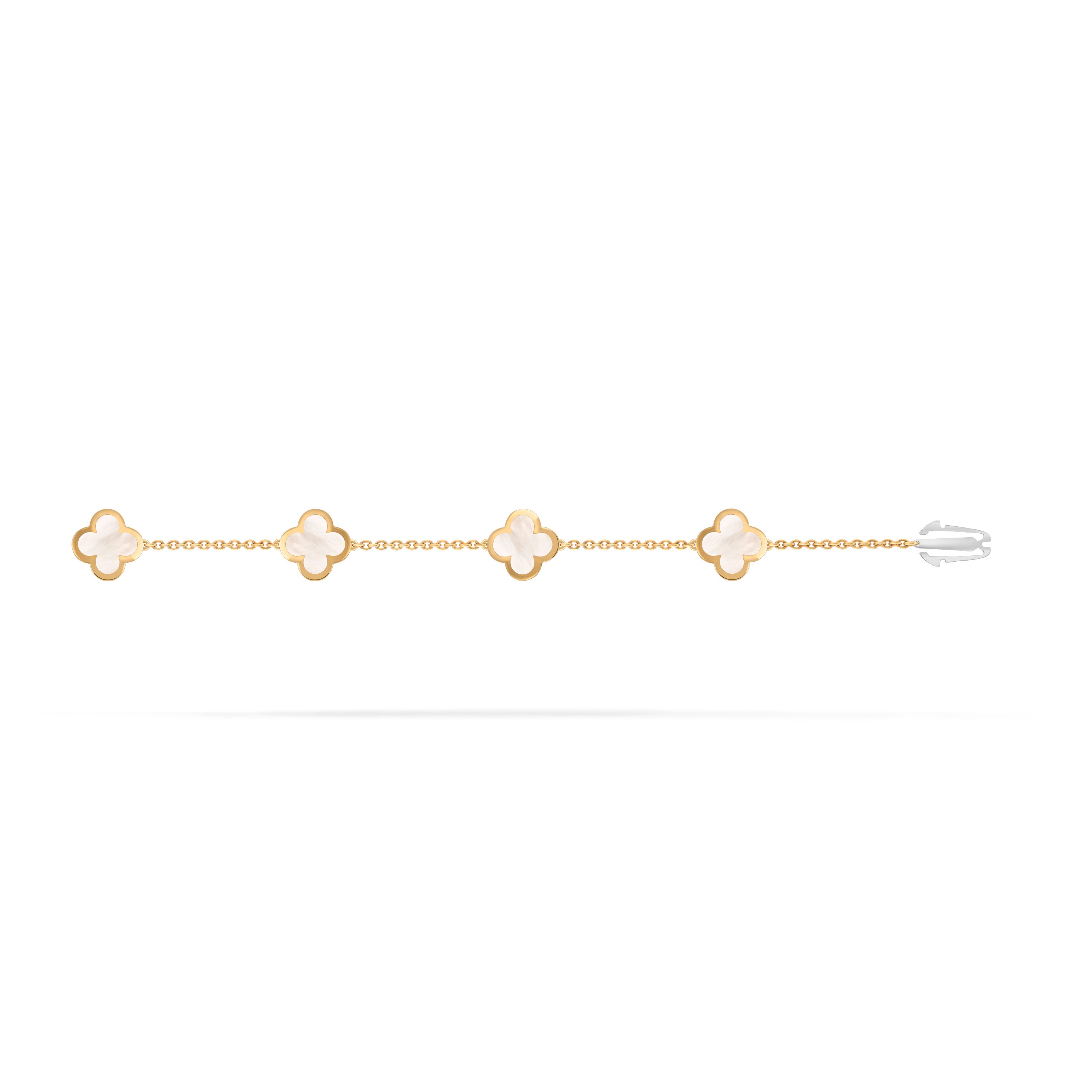 Pure Alhambra bracelet, 4 motifs, 18K yellow gold, Mother-of-pearl:  4 stones, Open, Jewelry Bracelet - Van Cleef & Arpels