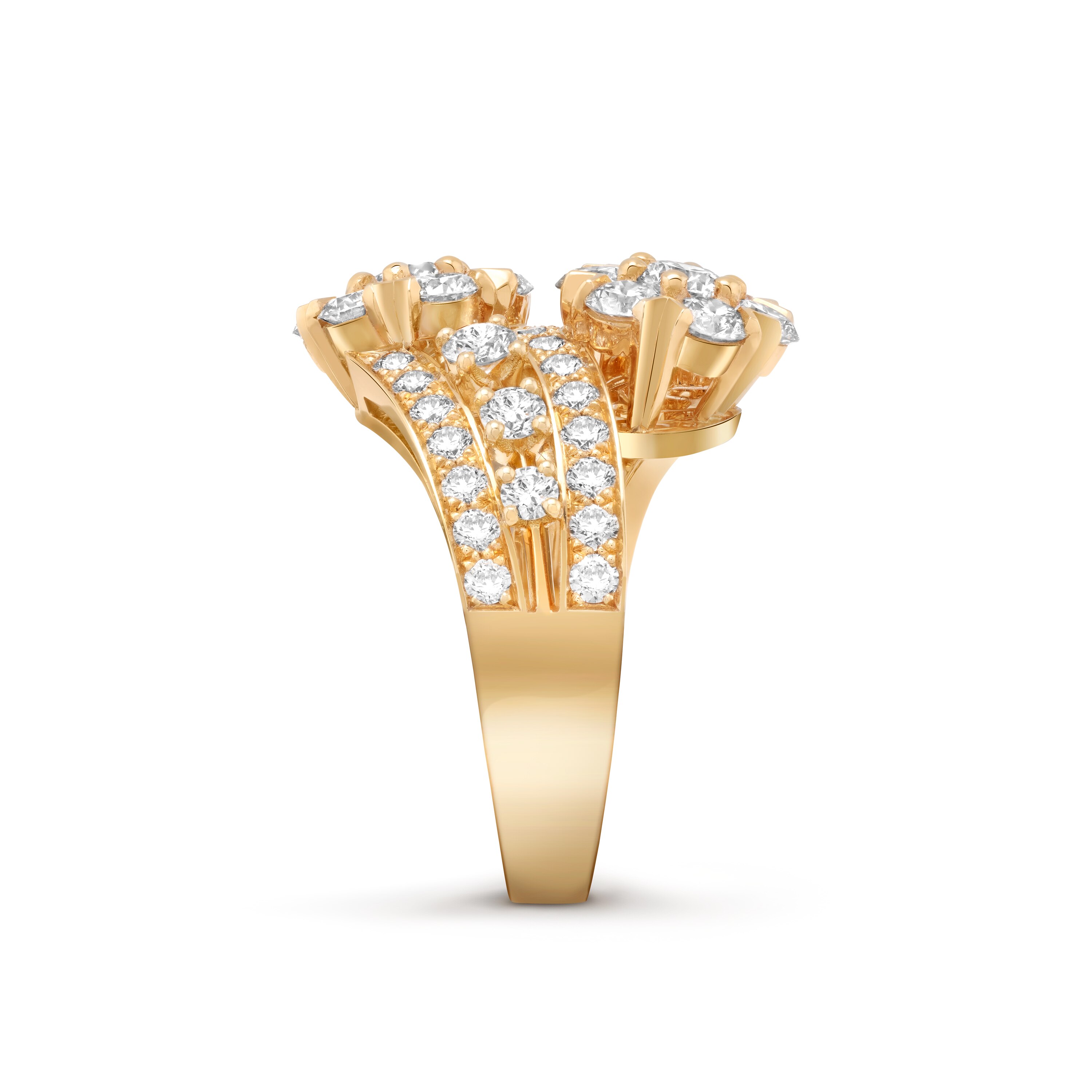 Snowflake Double Fleur戒指, 18K黄金, 钻石:  50颗,  3 克拉, Profile, High Jewelry Ring_梵克雅宝_Van Cleef & Arpels