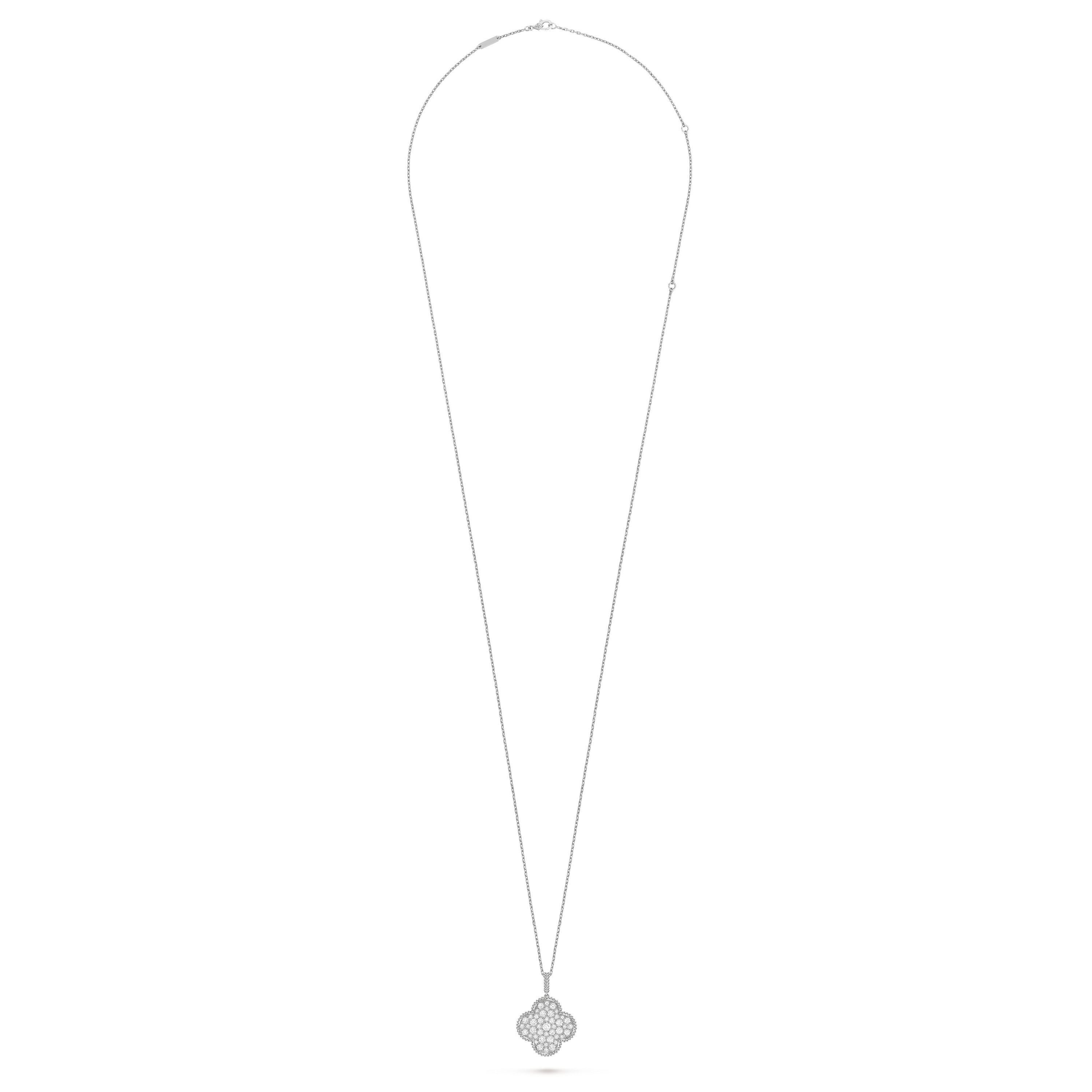 Magic Alhambra long necklace, 1 motif, 18K white gold, Diamond:  60 stones,  2.55 carats, Detail Alternative, Jewelry Long Necklace - Van Cleef & Arpels