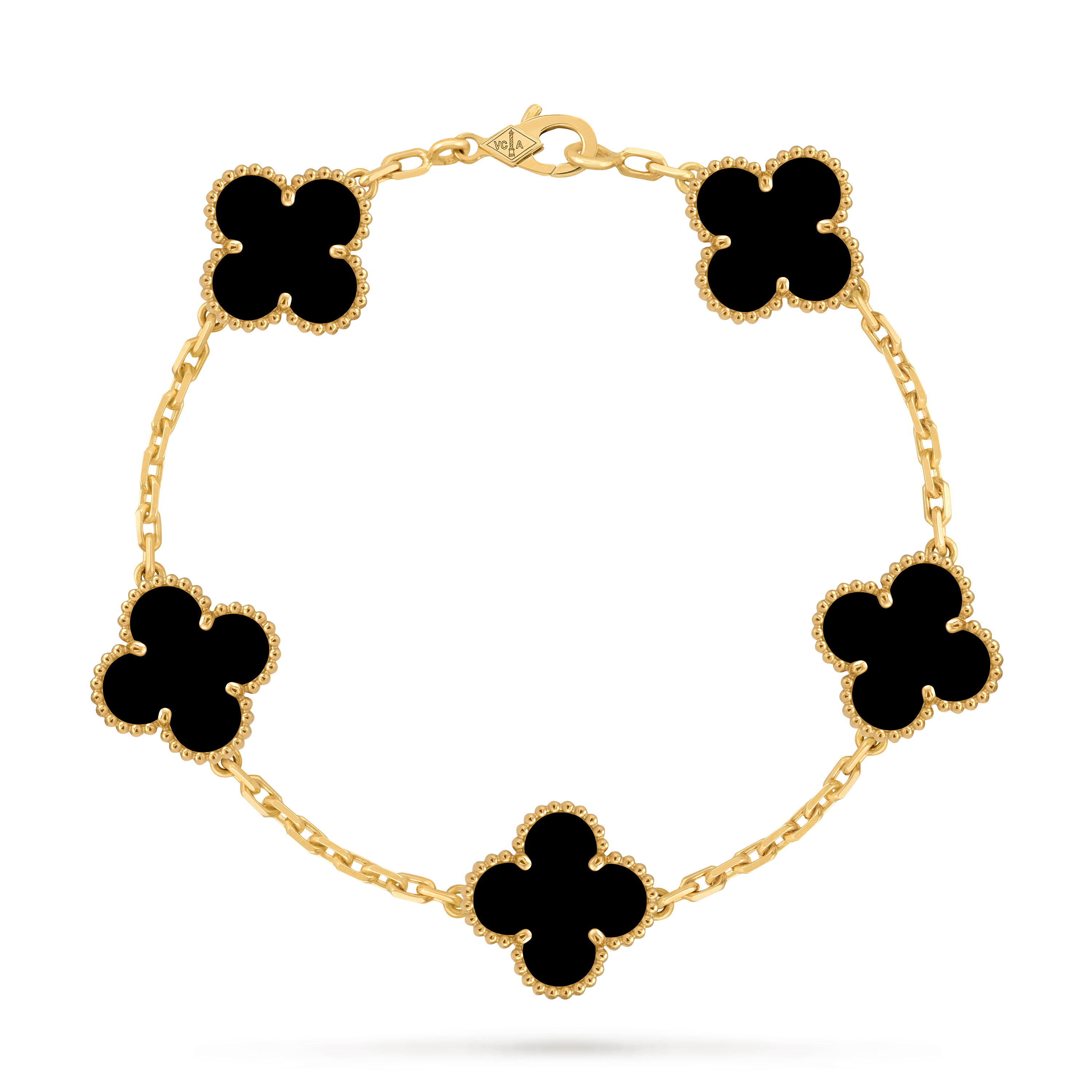 Vintage Alhambra手链，5图案, 18K黄金, 缟玛瑙:  5颗, Front, Jewelry Bracelet_梵克雅宝_Van Cleef & Arpels