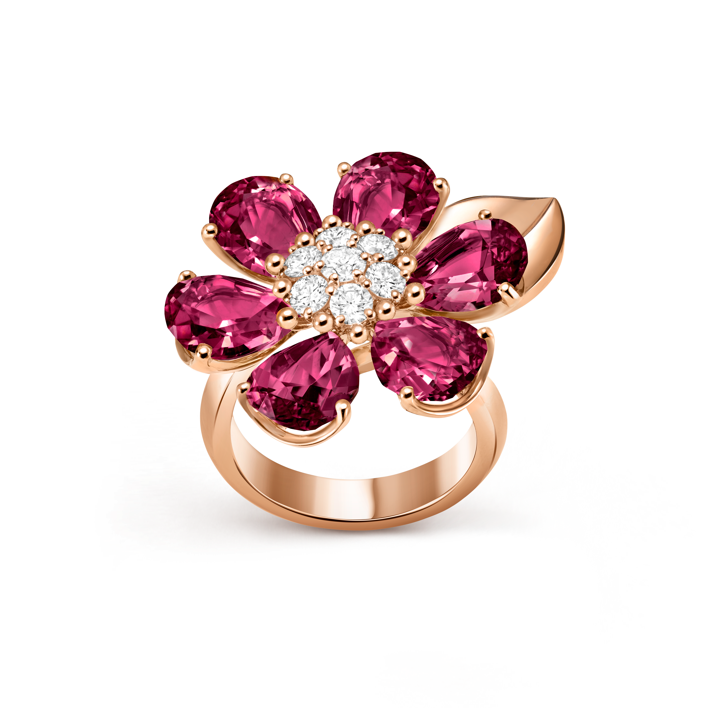 Fleurs d’Hawaï戒指, 18K玫瑰金, 玫瑰榴石:  6颗,  11.76 克拉, 钻石:  7颗,  0.54 克拉, Top, Jewelry Ring_梵克雅宝_Van Cleef & Arpels