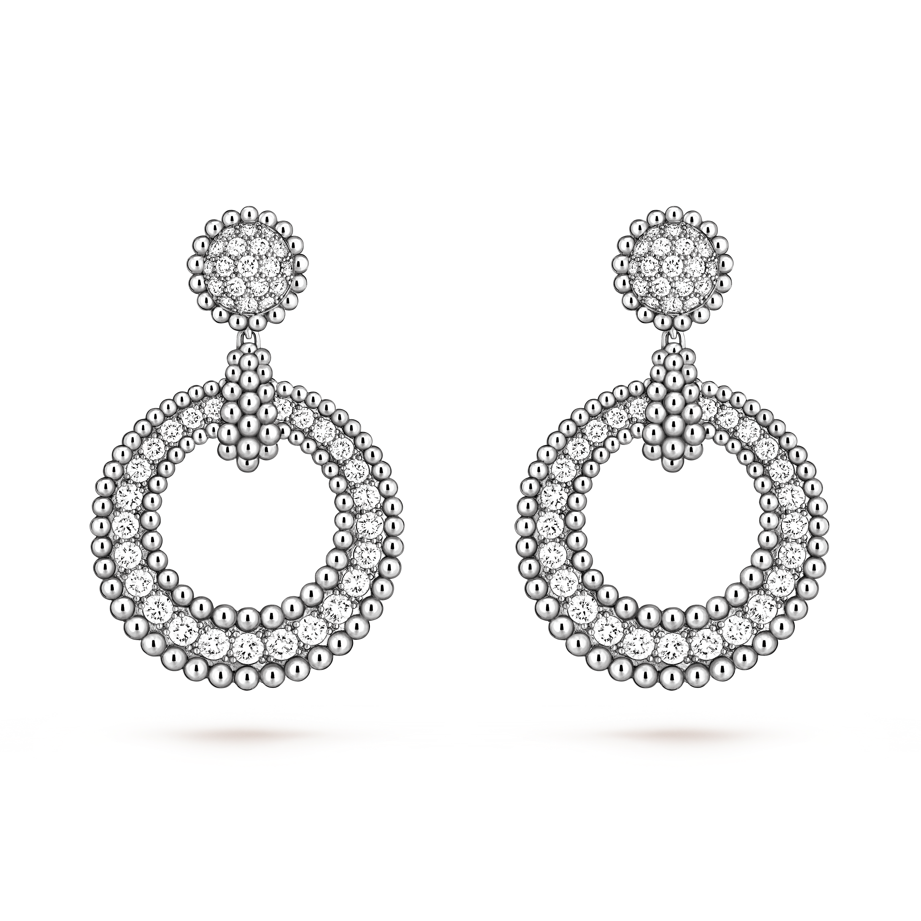Perlée diamonds耳环, 18K白金, 钻石:  88颗,  3.01 克拉, Front, Jewelry Earrings_梵克雅宝_Van Cleef & Arpels