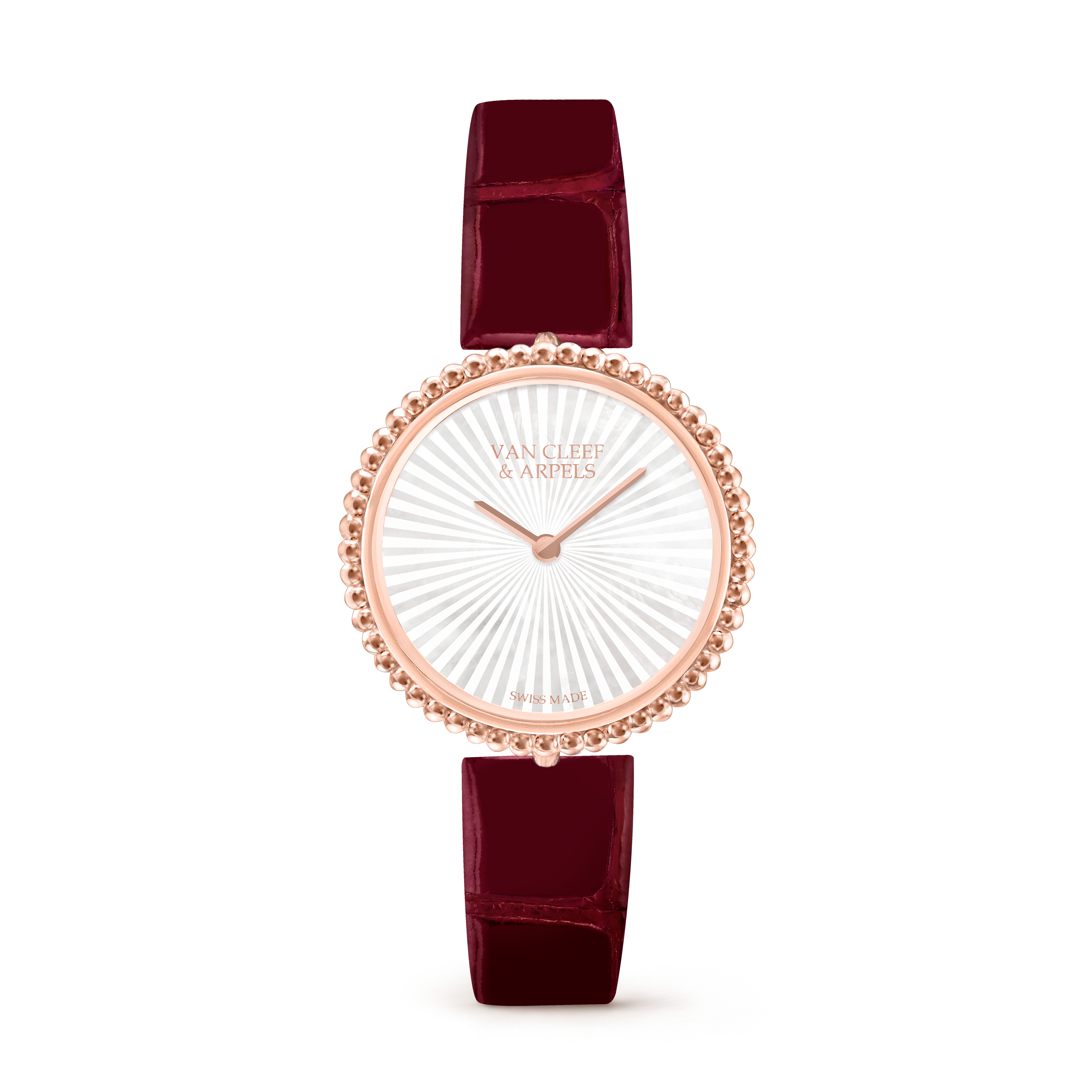 Perlée腕表，30毫米, 18K玫瑰金, 珍珠母贝:  1 宝石, Front, Watch_梵克雅宝_Van Cleef & Arpels