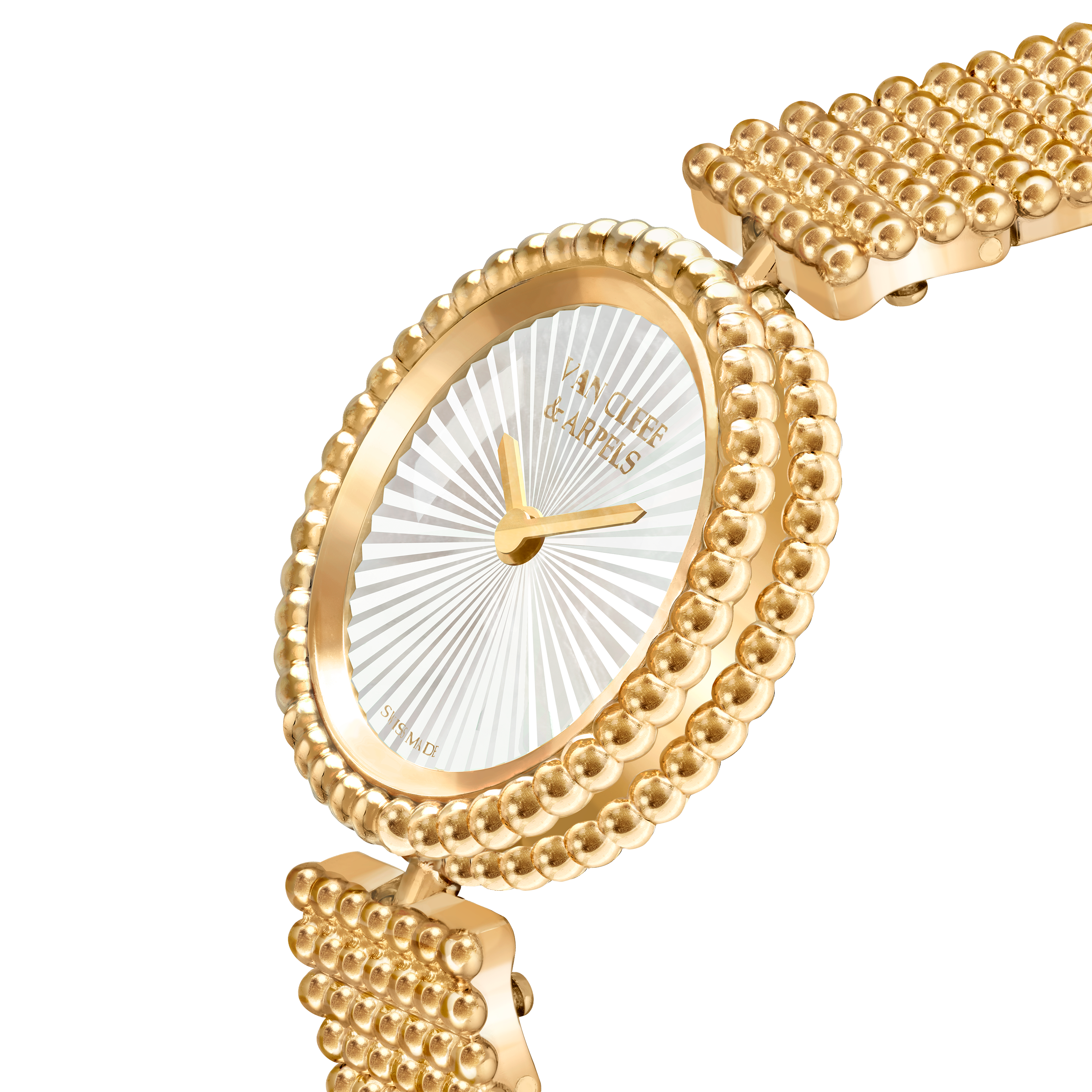Perlée watch, 23 mm, 18K yellow gold, Mother-of-pearl:  1 stone, Three Fourth, Watch - Van Cleef & Arpels