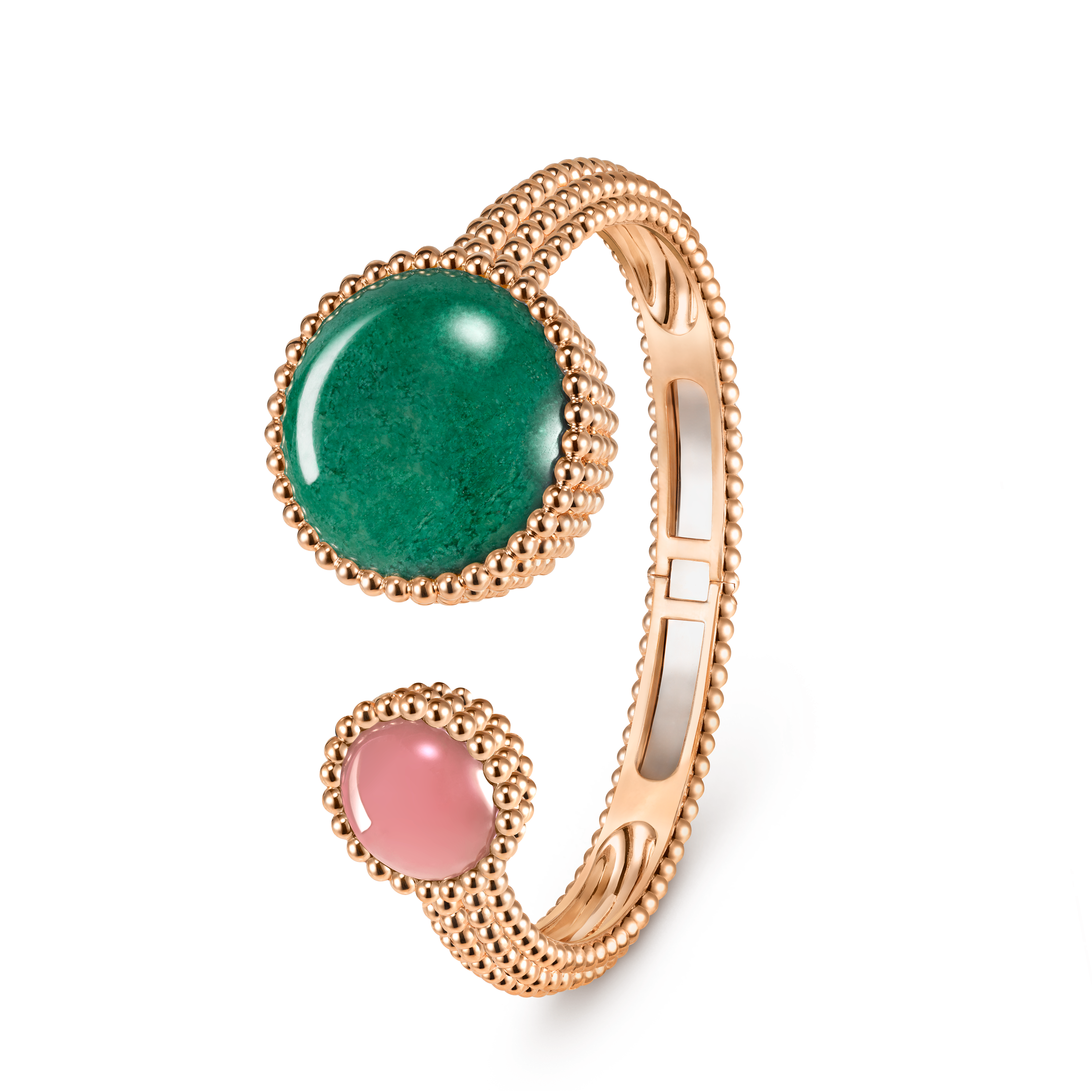 Perlée Toi & Moi隐秘式腕表，中号款式, 18K玫瑰金, 珍珠母贝:  1 宝石, 石英:  1 宝石, 碧玉:  1 宝石, 钻石:  25颗,  0.77 克拉, Three Fourth Alternative, Watch_梵克雅宝_Van Cleef & Arpels