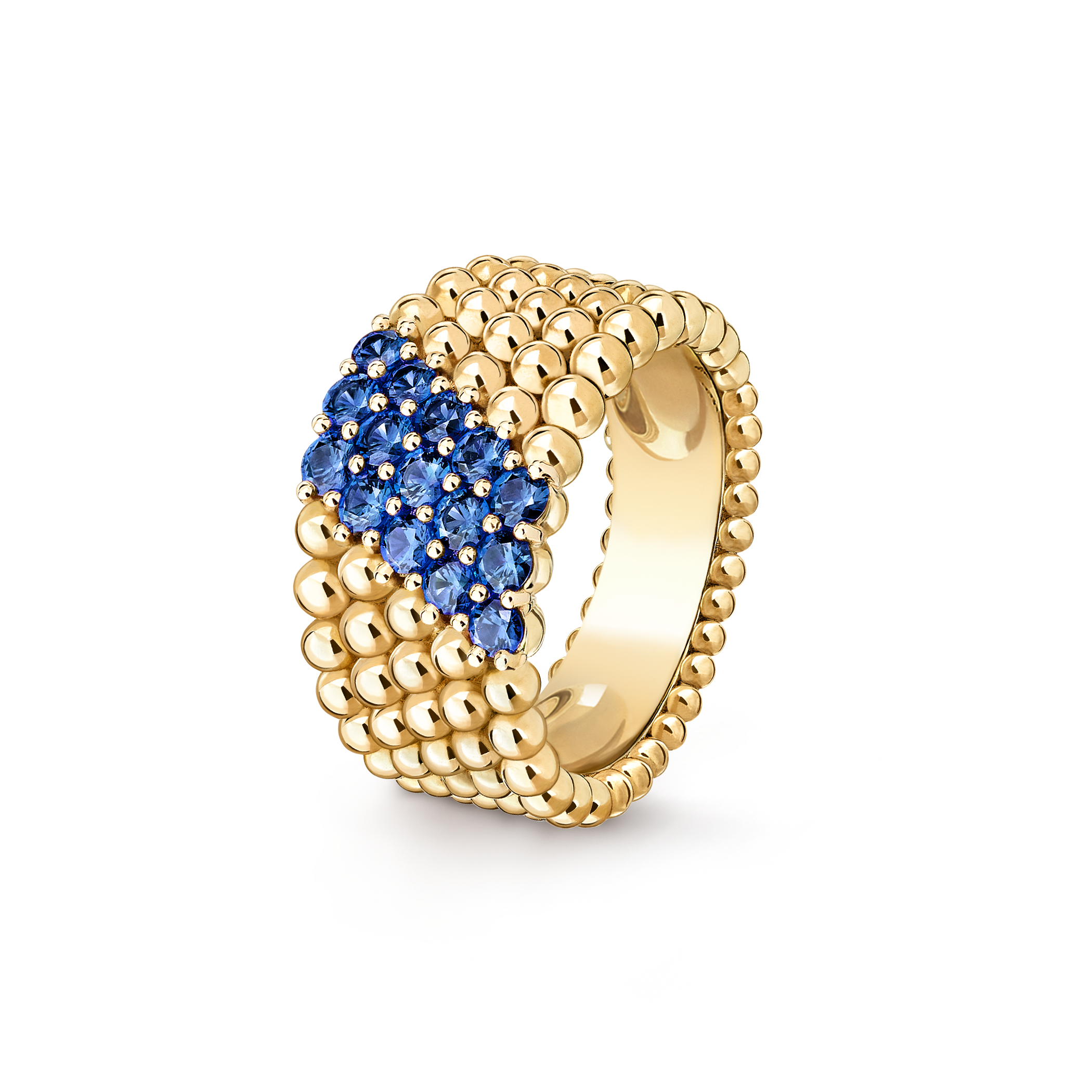 Perlée couleurs ring, 5 rows 18K yellow gold, Sapphire- Van