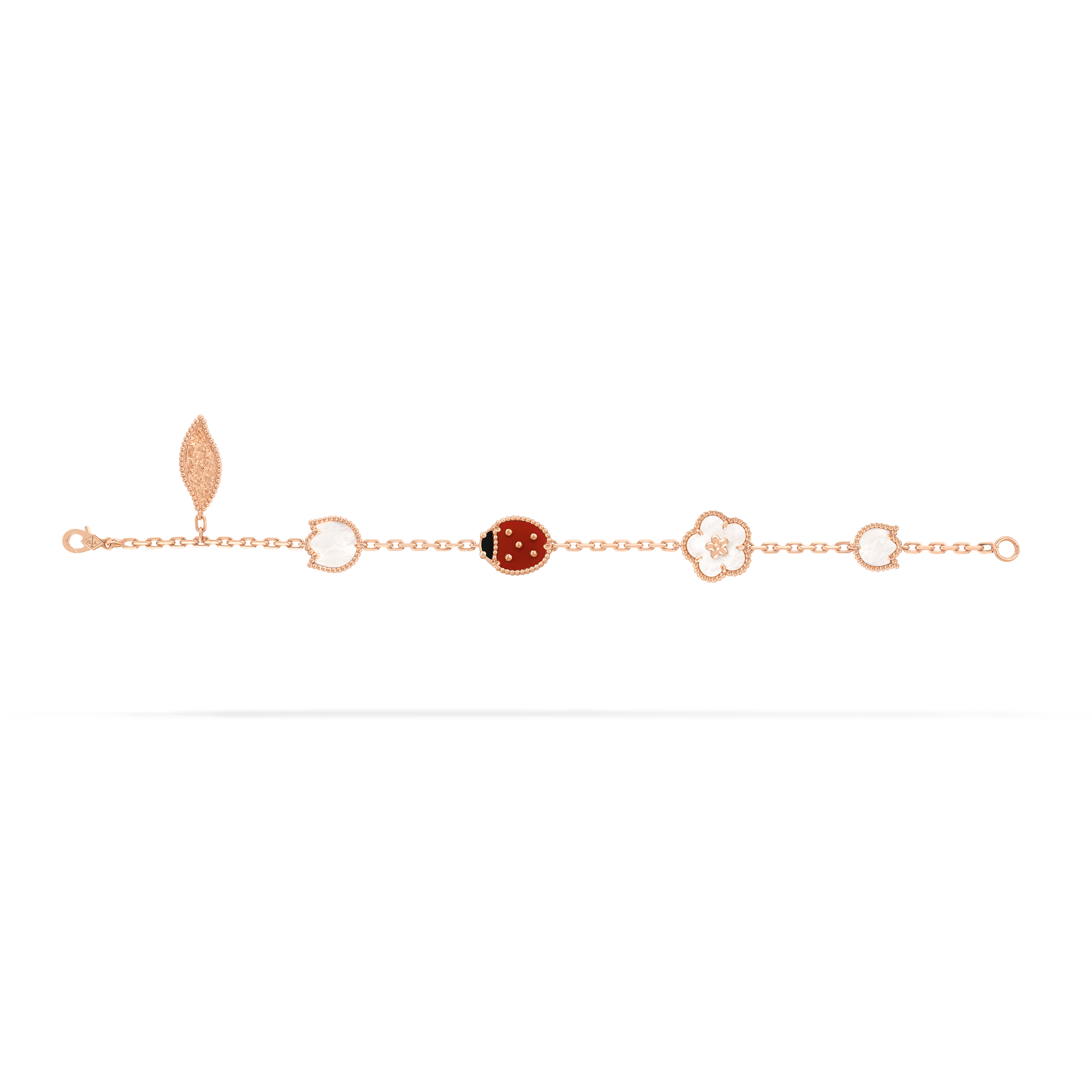 Lucky Spring bracelet, 5 motifs 18K rose gold, Carnelian